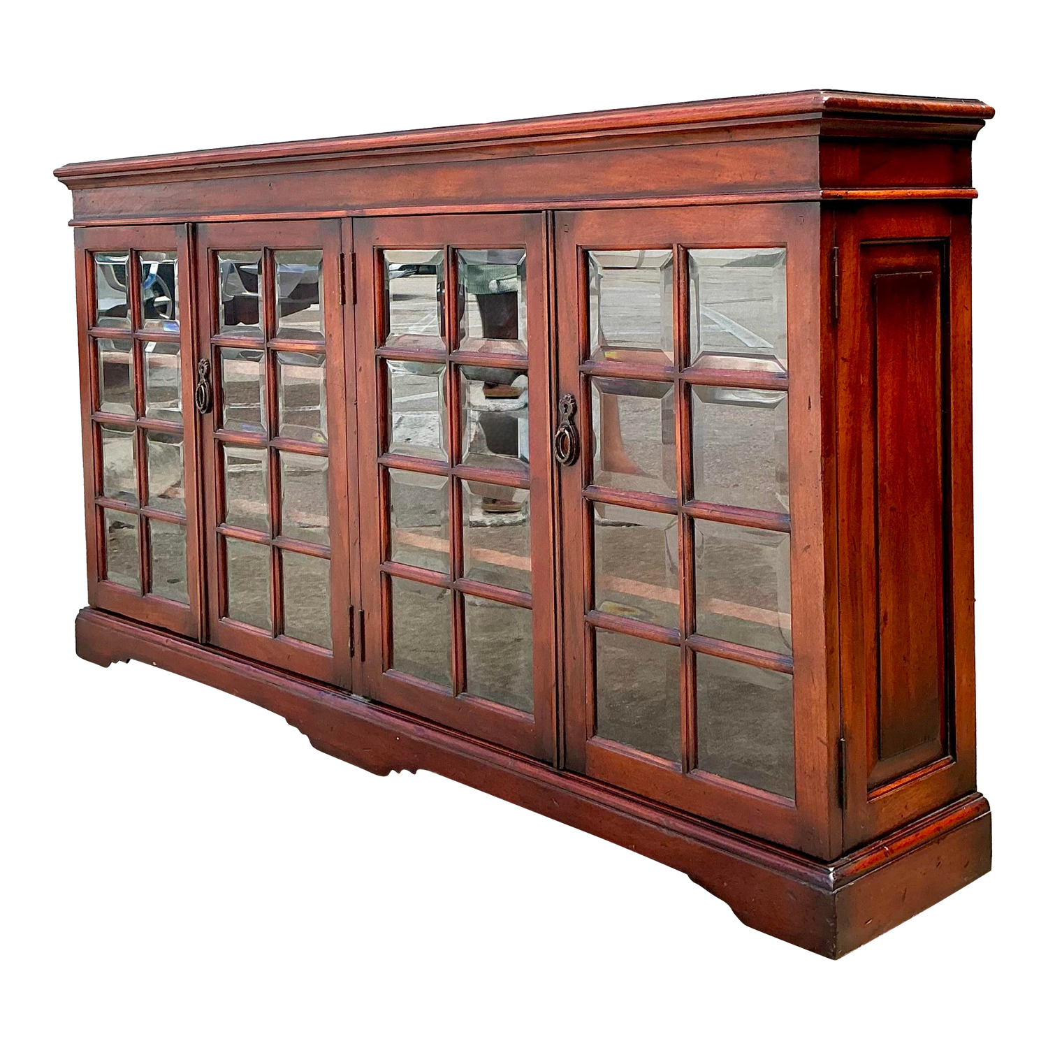 Vintage Beveled Glass Library Cabinet - Detail view
