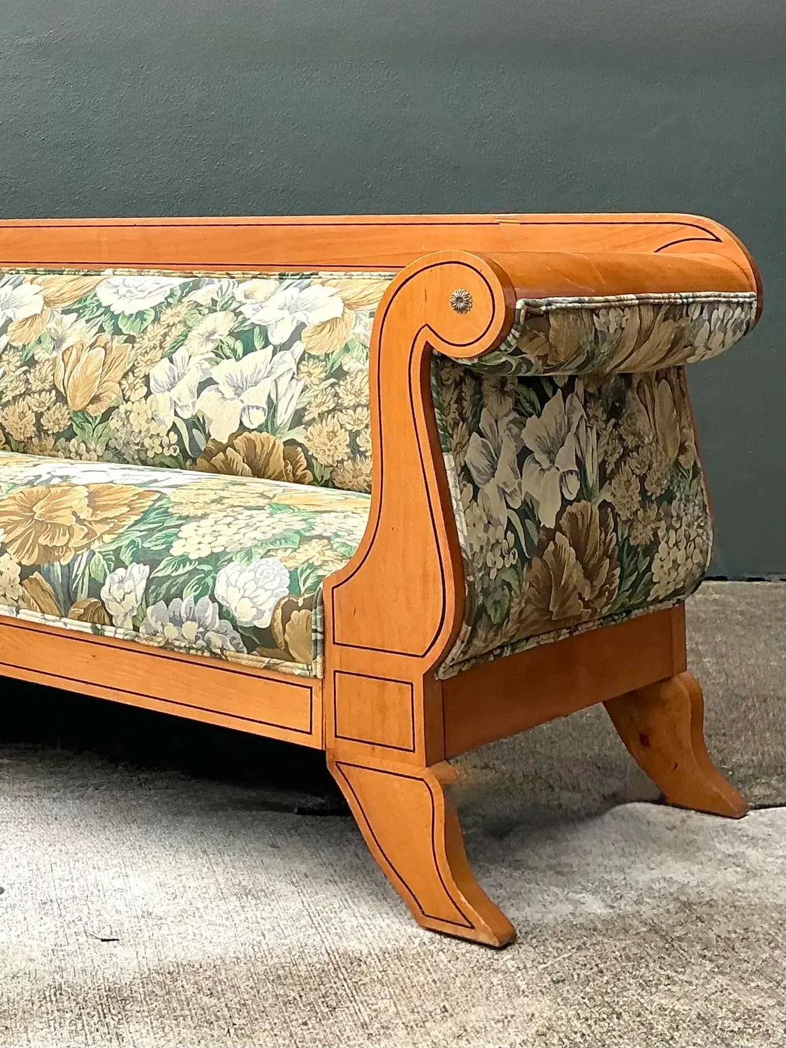 Vintage Biedermeier Sofa in Dorothy Draper Floral Tapestry - Top view