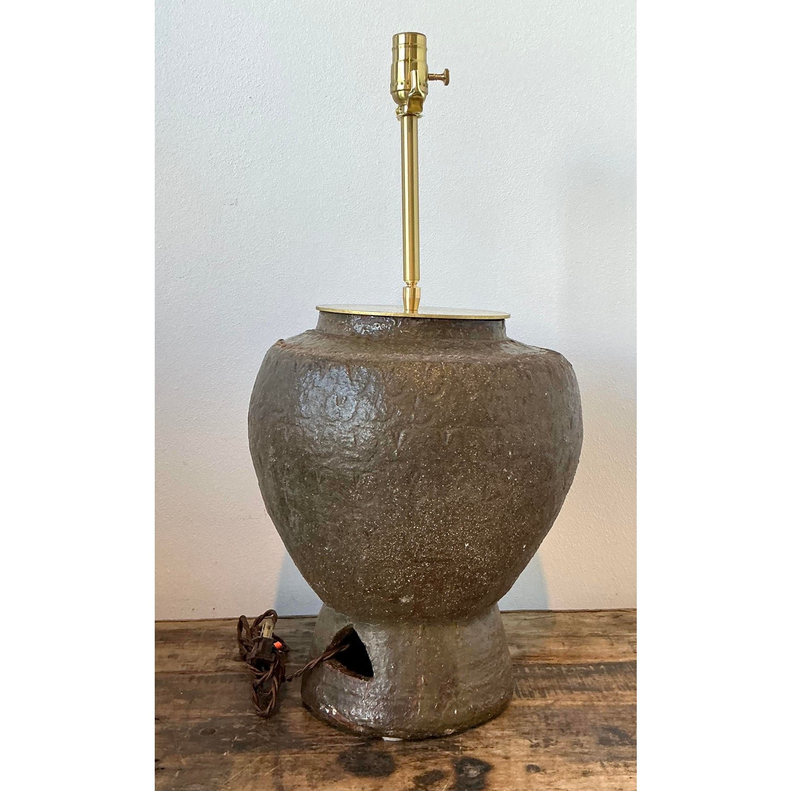 Vintage Biomorphic Glazed Terracotta Lamp - Top view