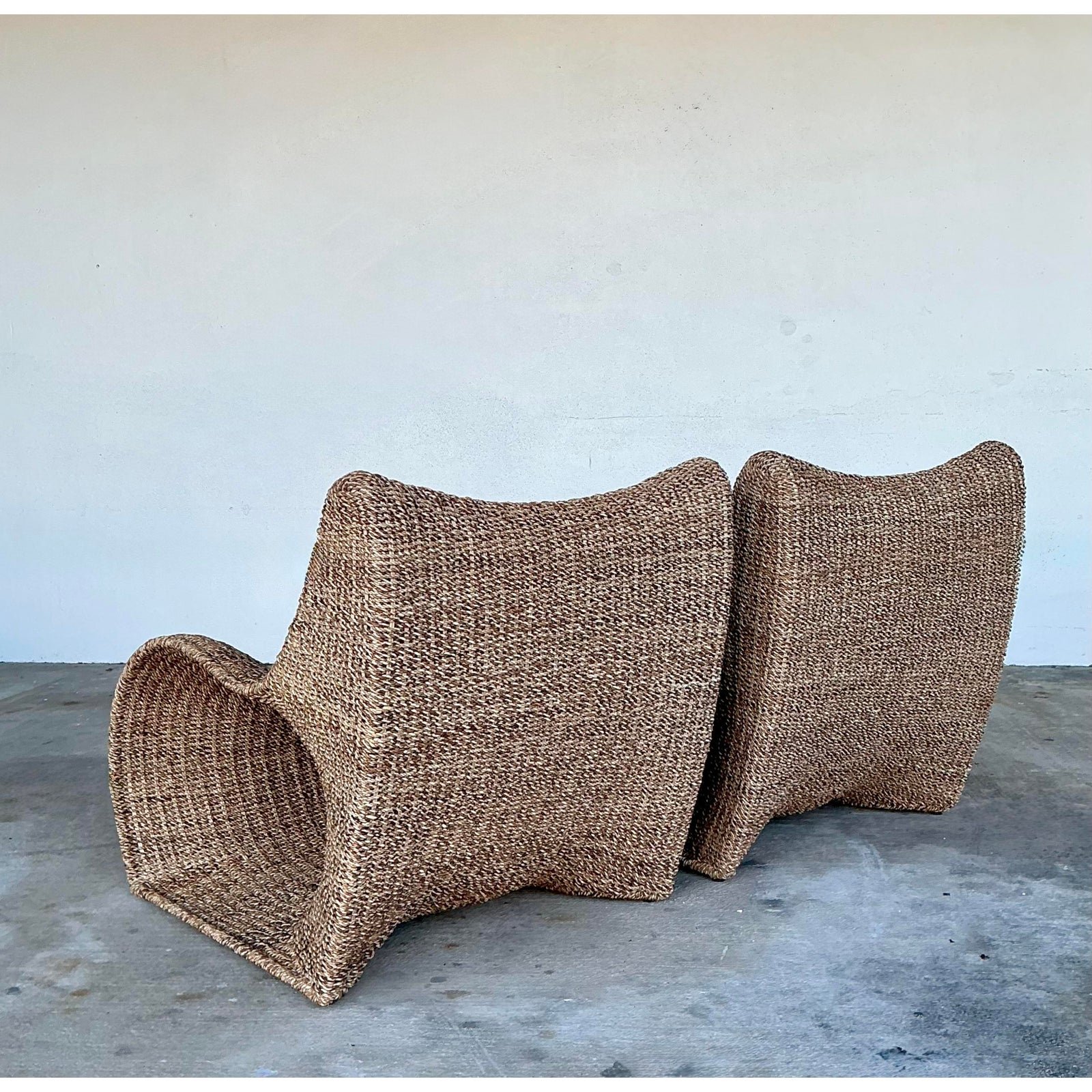 Vintage Biomorphic Seagrass Lounge Chairs - Set of 2 - Top view