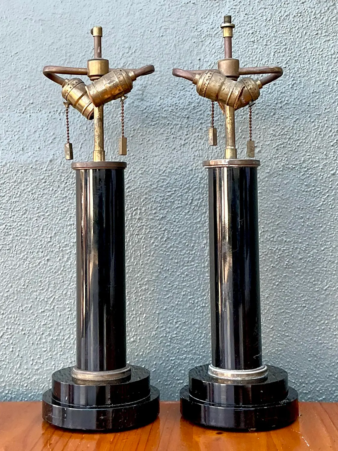 Vintage Black Lucite Column Lamps - A Pair - Side view