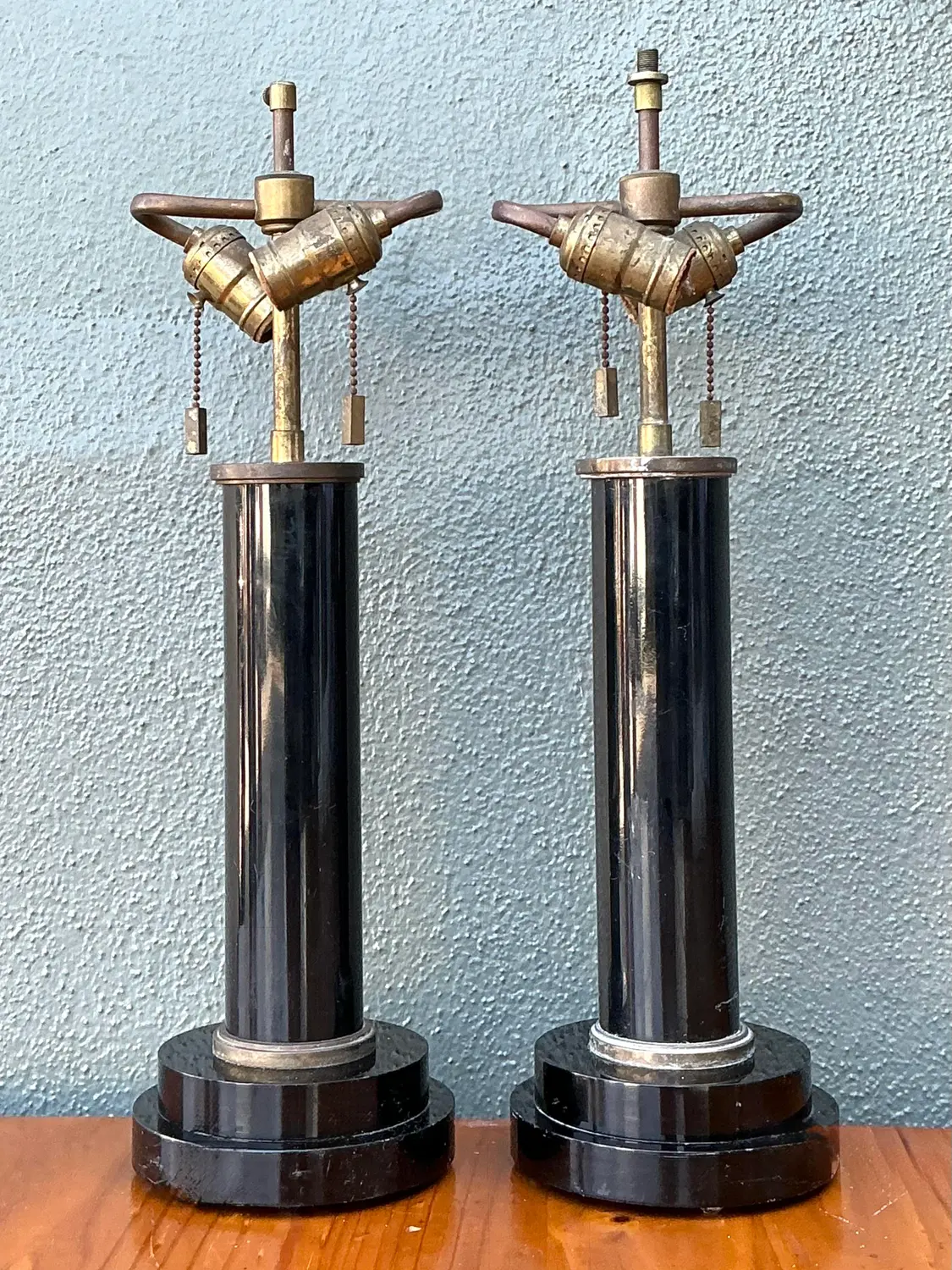 Vintage Black Lucite Column Lamps - A Pair - Top view
