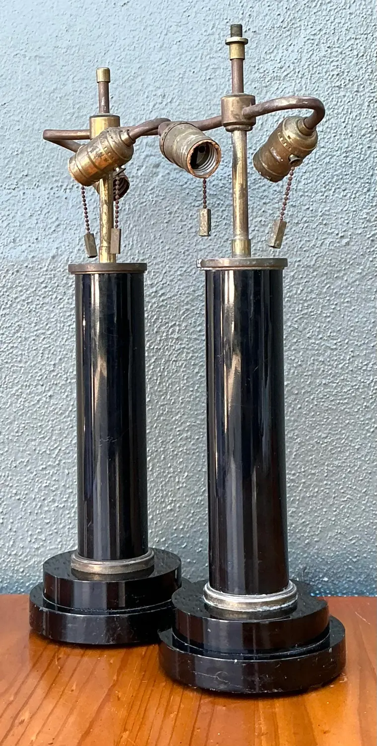Vintage Black Lucite Column Lamps - A Pair - Back view