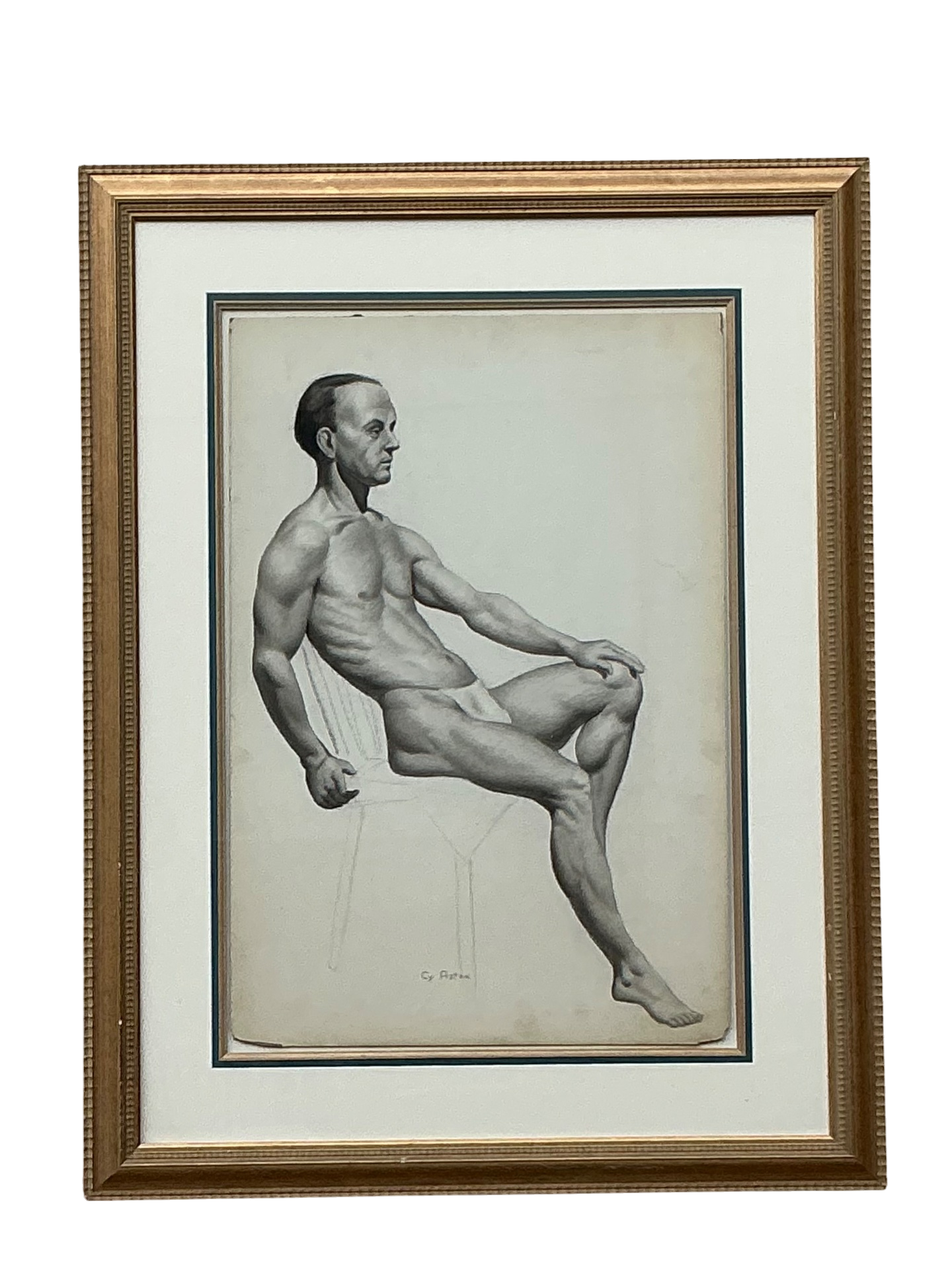 Vintage Boho 1930s Original Pencil Sketch of Man - Detail view