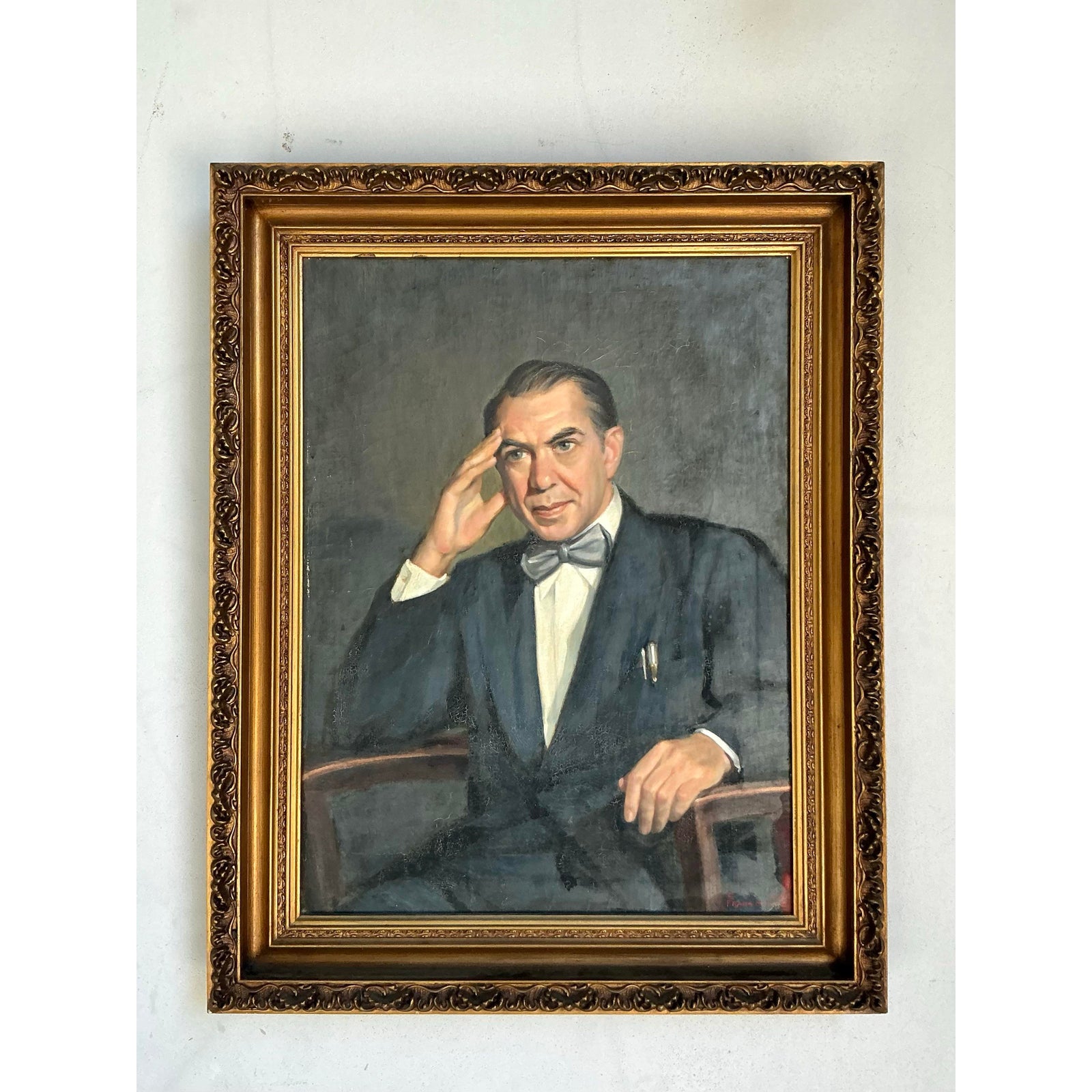 Vintage Boho 1950s Original Oil Portrait of Man - Detail view