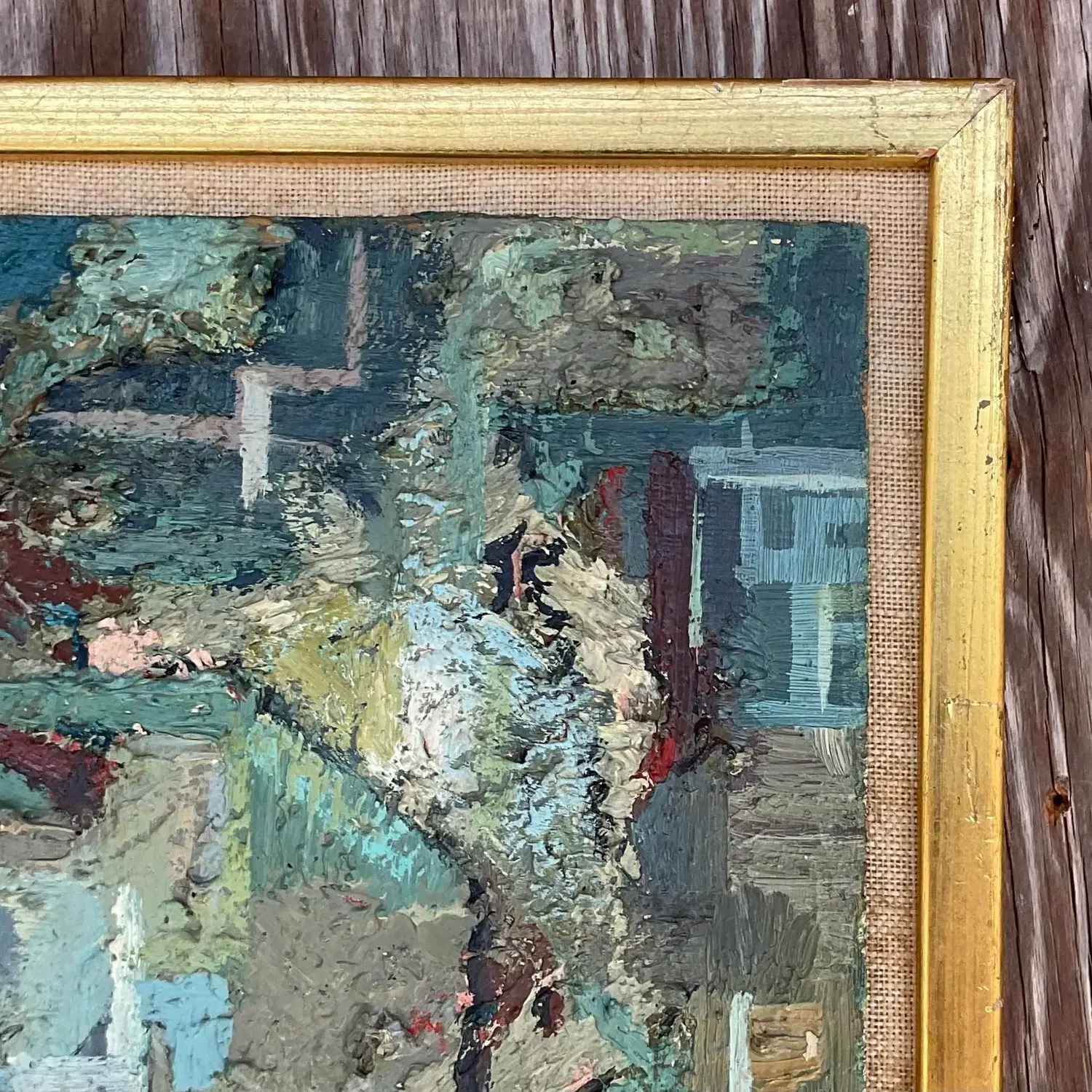 Vintage Boho 1950s Signed Original Abstract Oil on Board - Back view