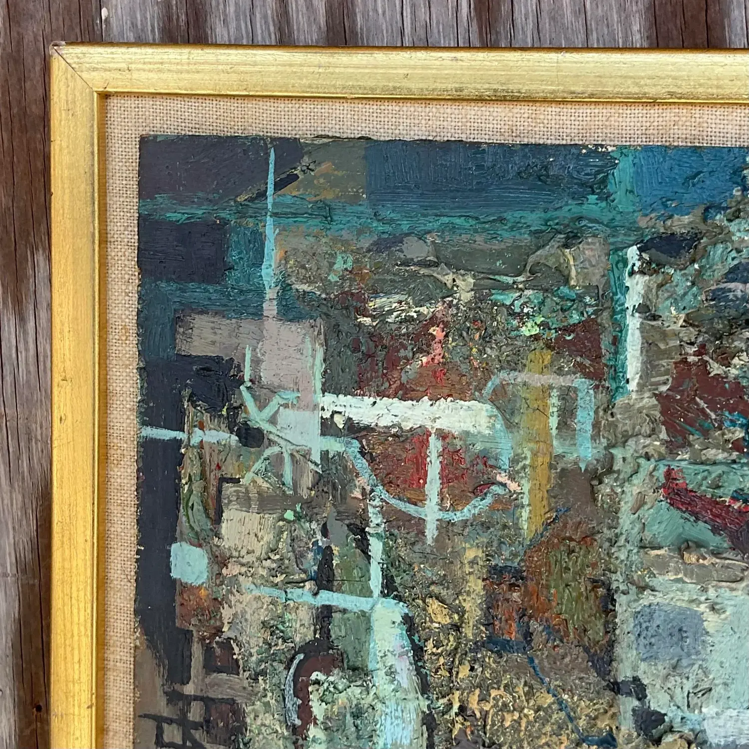 Vintage Boho 1950s Signed Original Abstract Oil on Board - Detail view