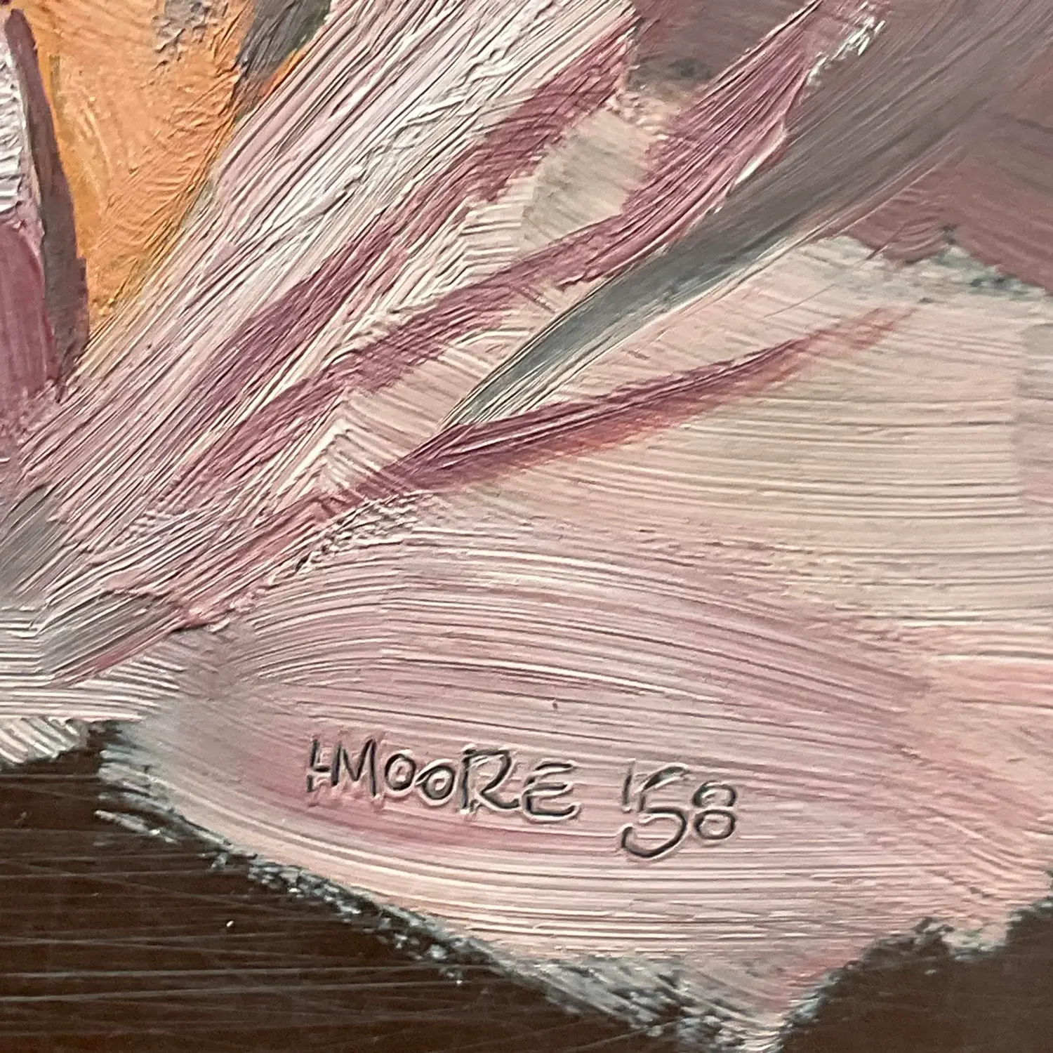 Vintage Boho 1950s Signed Original Oil Portrait on Board - Detail view