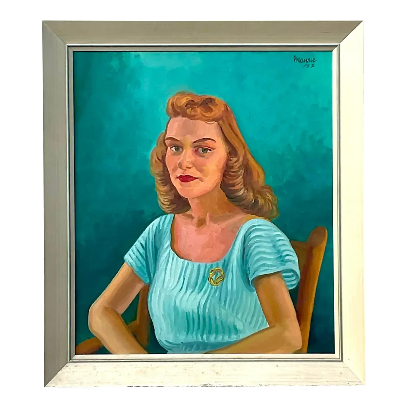 Vintage Boho 1952 Original Oil Portrait on Canvas