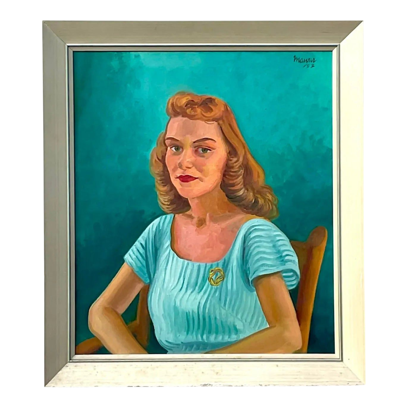 Vintage Boho 1952 Original Oil Portrait on Canvas