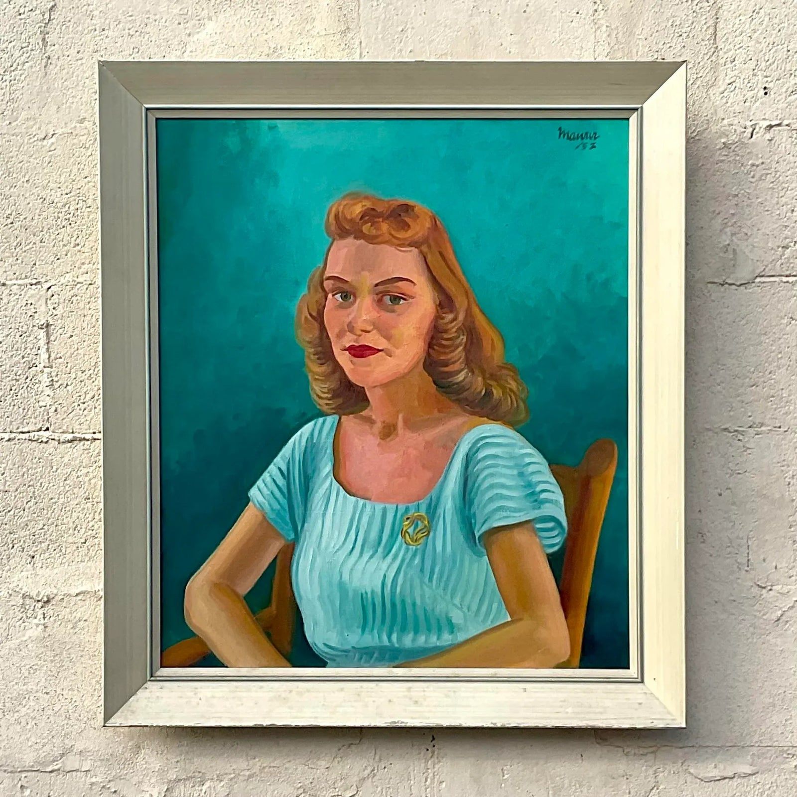 Vintage Boho 1952 Original Oil Portrait on Canvas - Side view