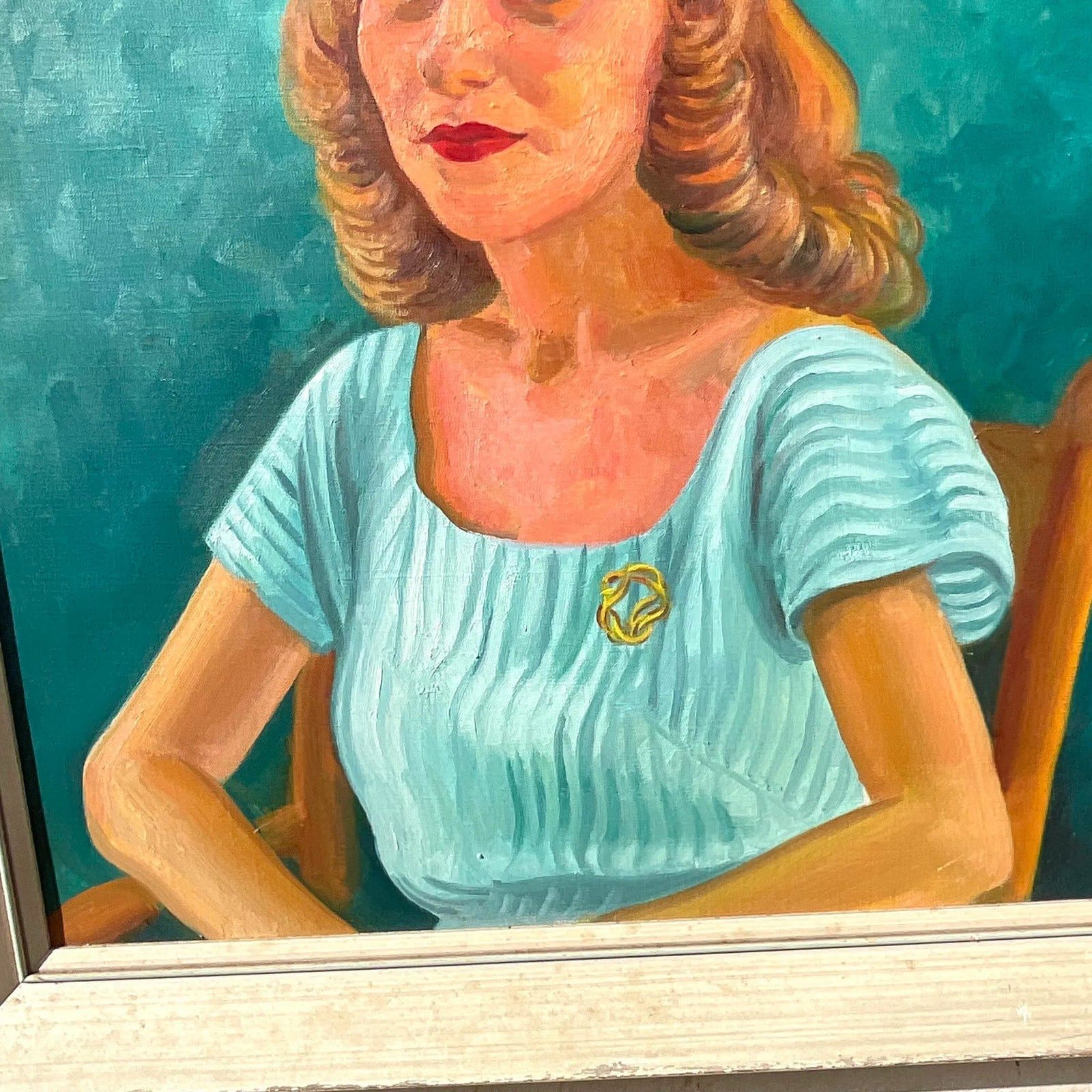 Vintage Boho 1952 Original Oil Portrait on Canvas - Back view