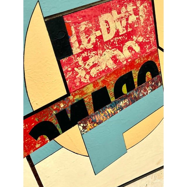 Vintage Boho 1960s Mixed Media Oil Painting on Canvas - Top view