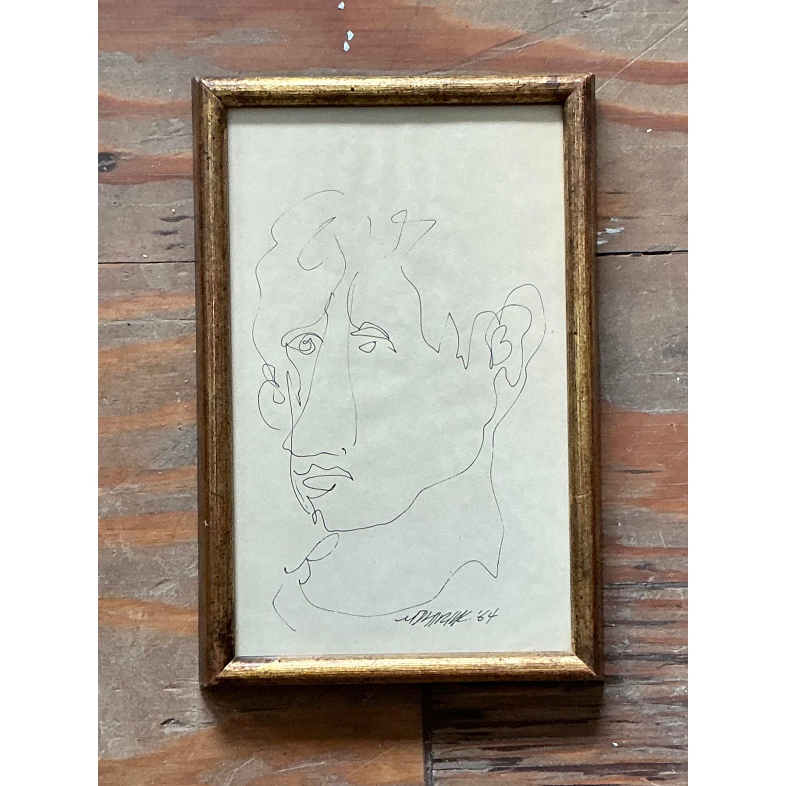 Vintage Boho 1960s Original Sketch of Man - Top view