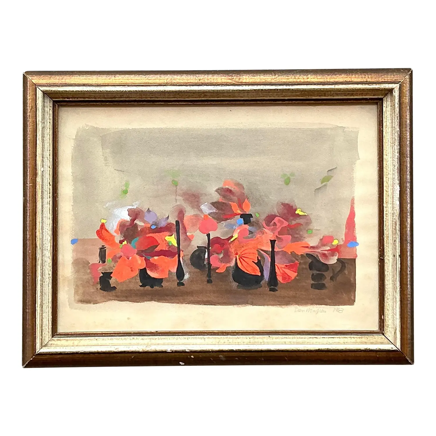 Vintage Boho 1963 Still Life Oil on Paper