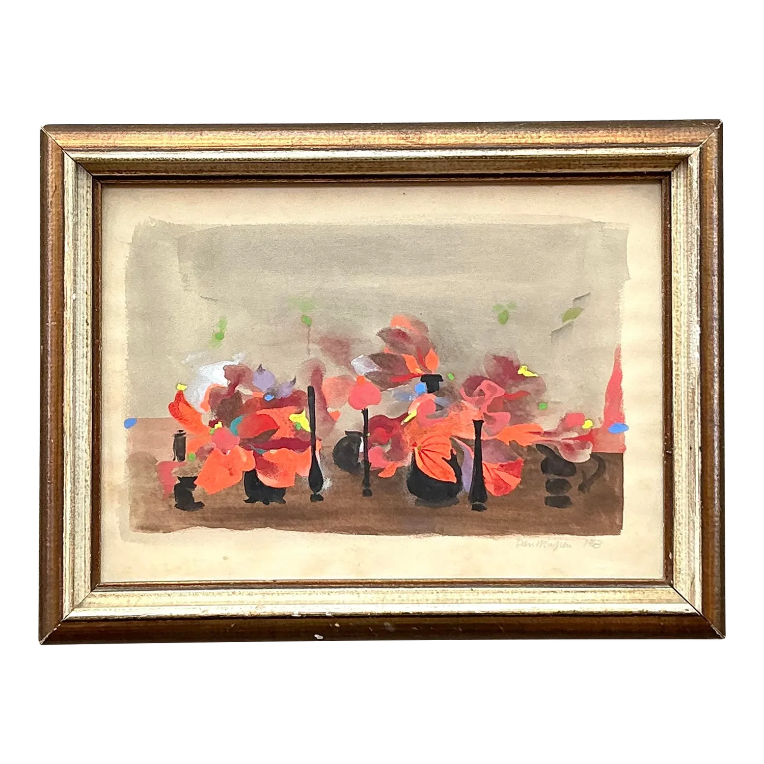 Vintage Boho 1963 Still Life Oil on Paper - Detail view