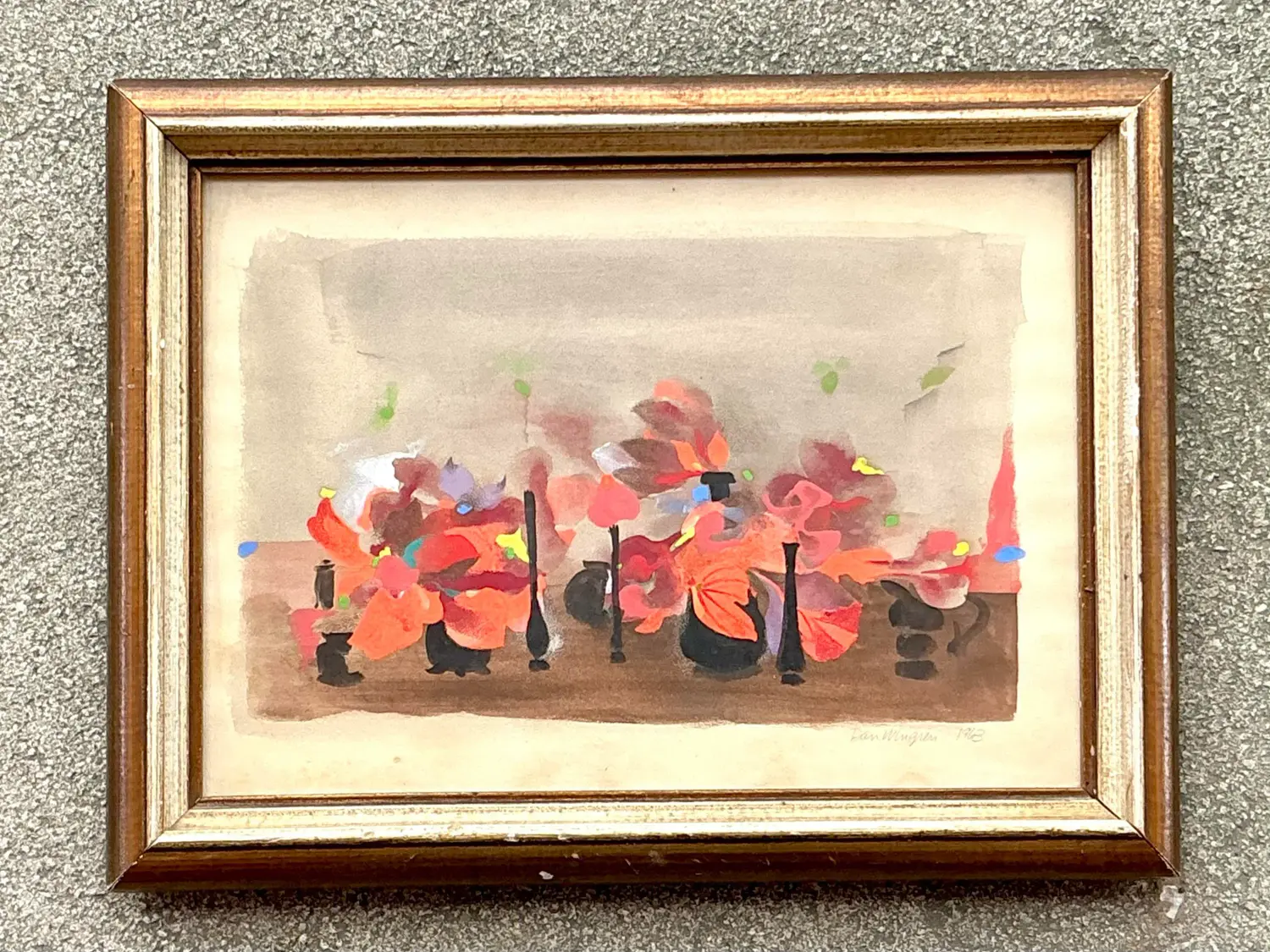 Vintage Boho 1963 Still Life Oil on Paper - Side view