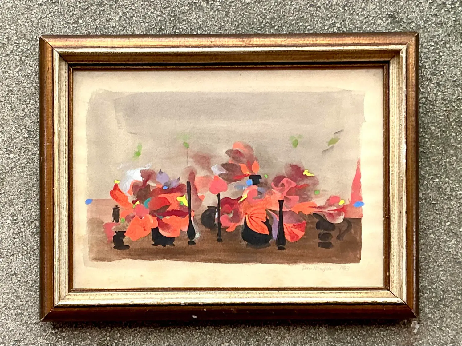 Vintage Boho 1963 Still Life Oil on Paper - Back view