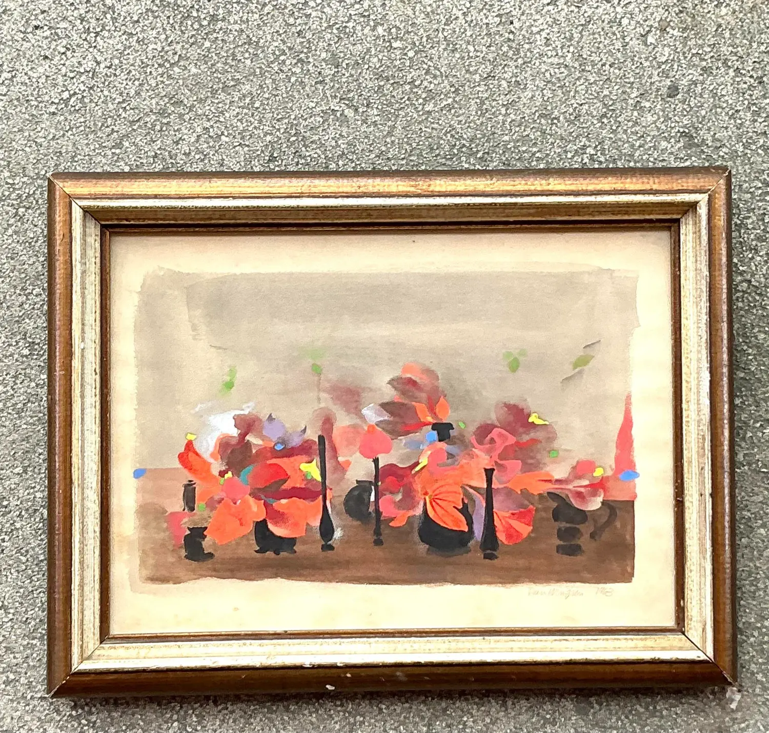 Vintage Boho 1963 Still Life Oil on Paper - Top view
