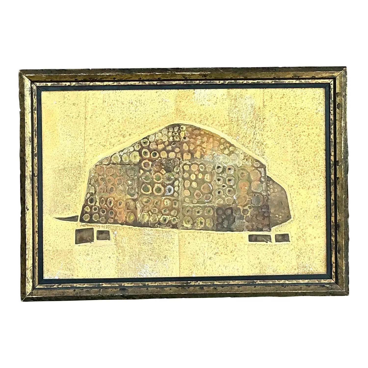 Vintage Boho 1964 Original Mixed Media Armadillo