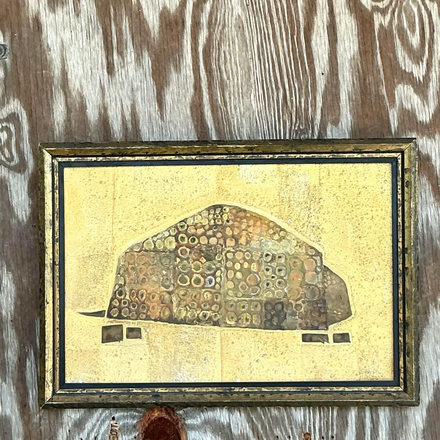 Vintage Boho 1964 Original Mixed Media Armadillo - Back view