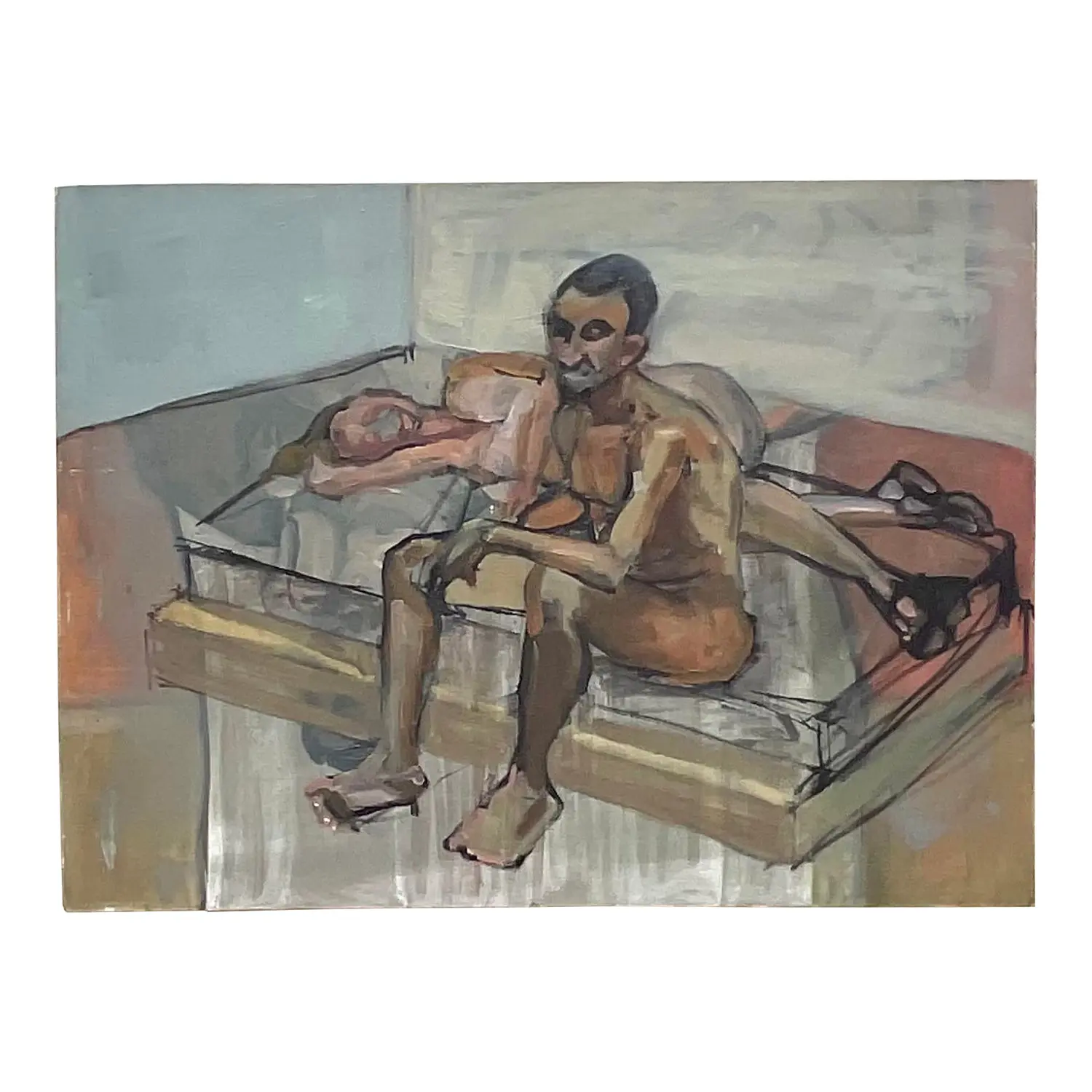 Vintage Boho 1968 Original Abstract Figural Oil on Canvas