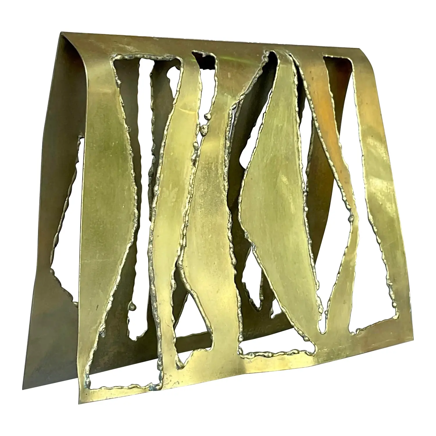 Vintage Boho 1969 Signed Torch Cut Brass Sculpture