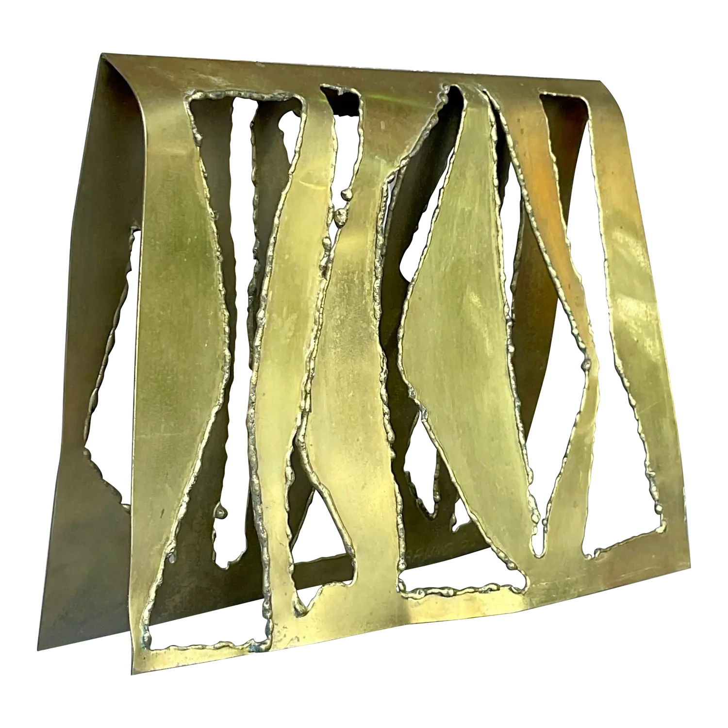 Vintage Boho 1969 Signed Torch Cut Brass Sculpture - Detail view