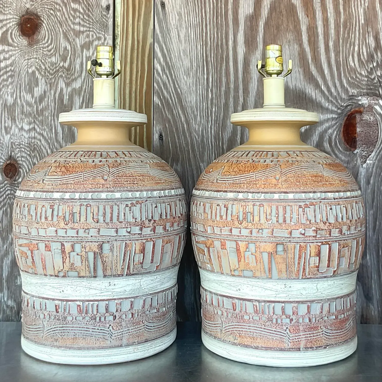 Vintage Boho 1970s Casual Lamps - a Pair - Side view