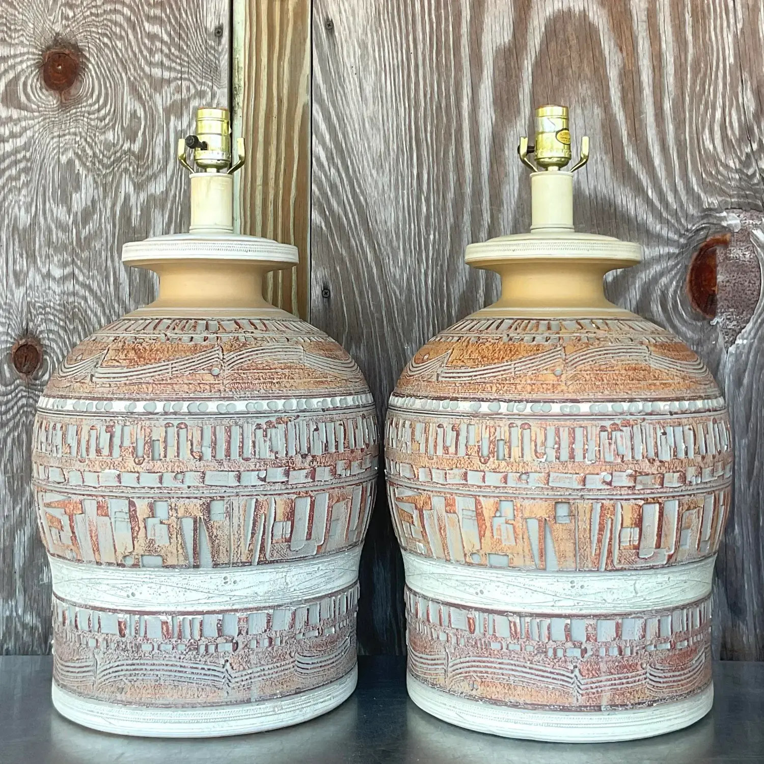 Vintage Boho 1970s Casual Lamps - a Pair - Back view