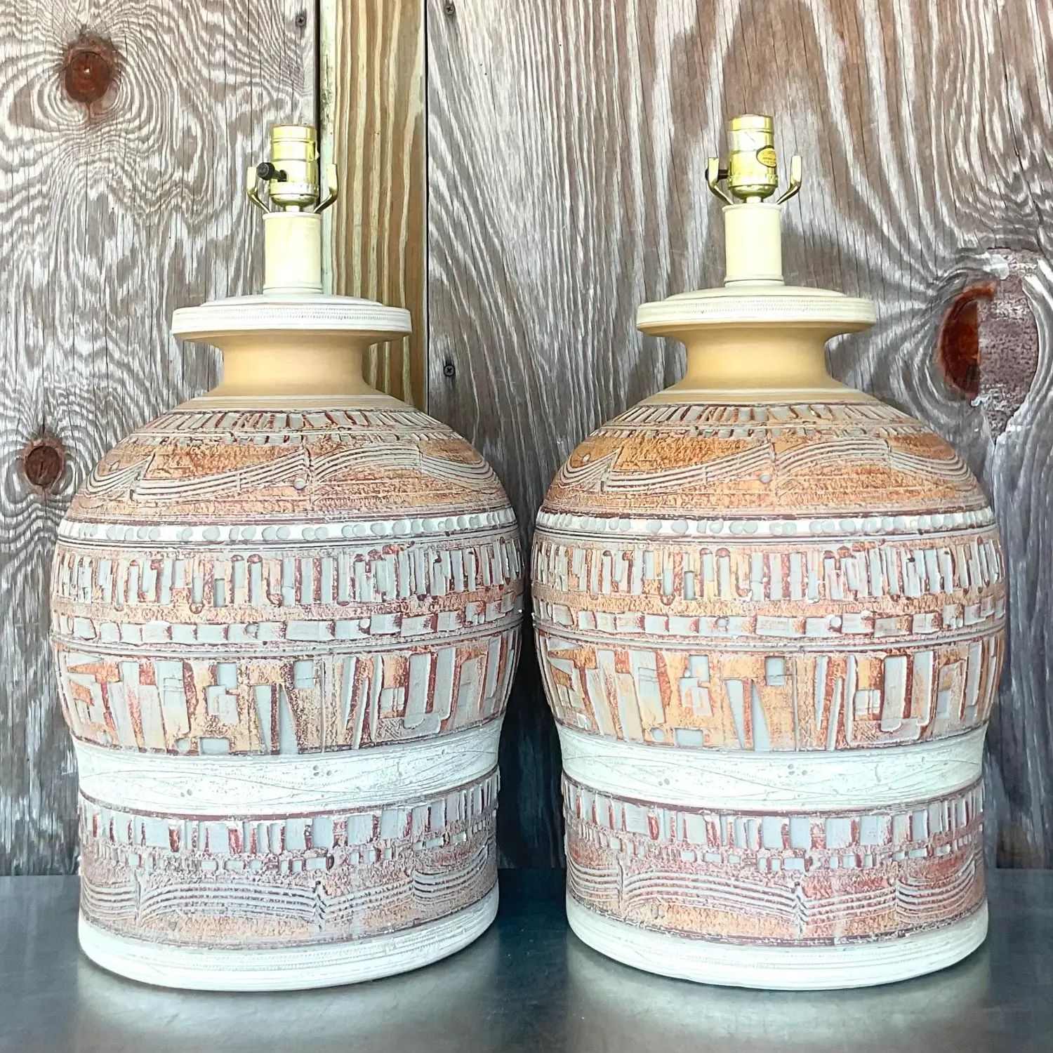 Vintage Boho 1970s Casual Lamps - a Pair - Detail view