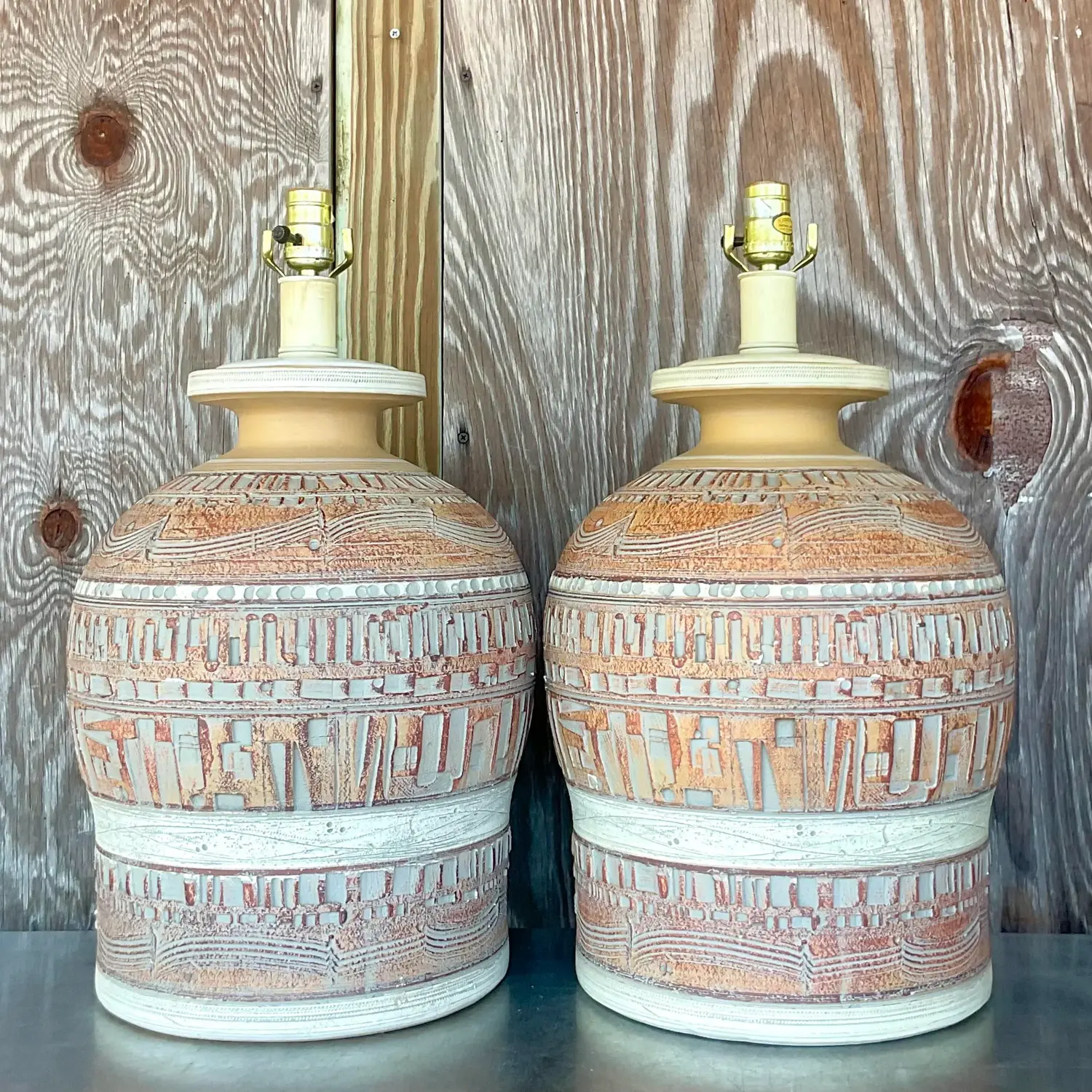 Vintage Boho 1970s Casual Lamps - a Pair - Top view