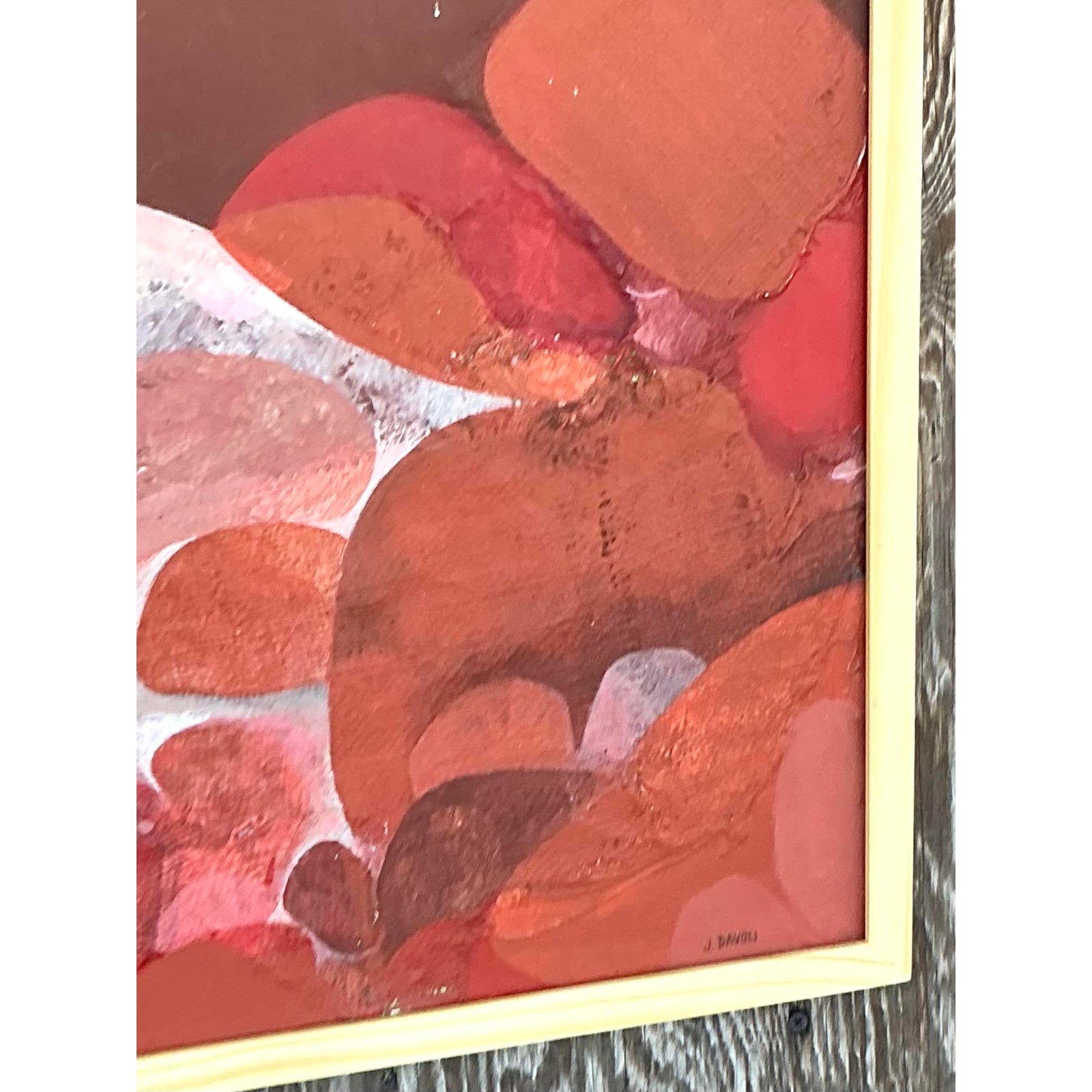 Vintage Boho 1970s Original Abstract Oil Painting on Canvas - Side view