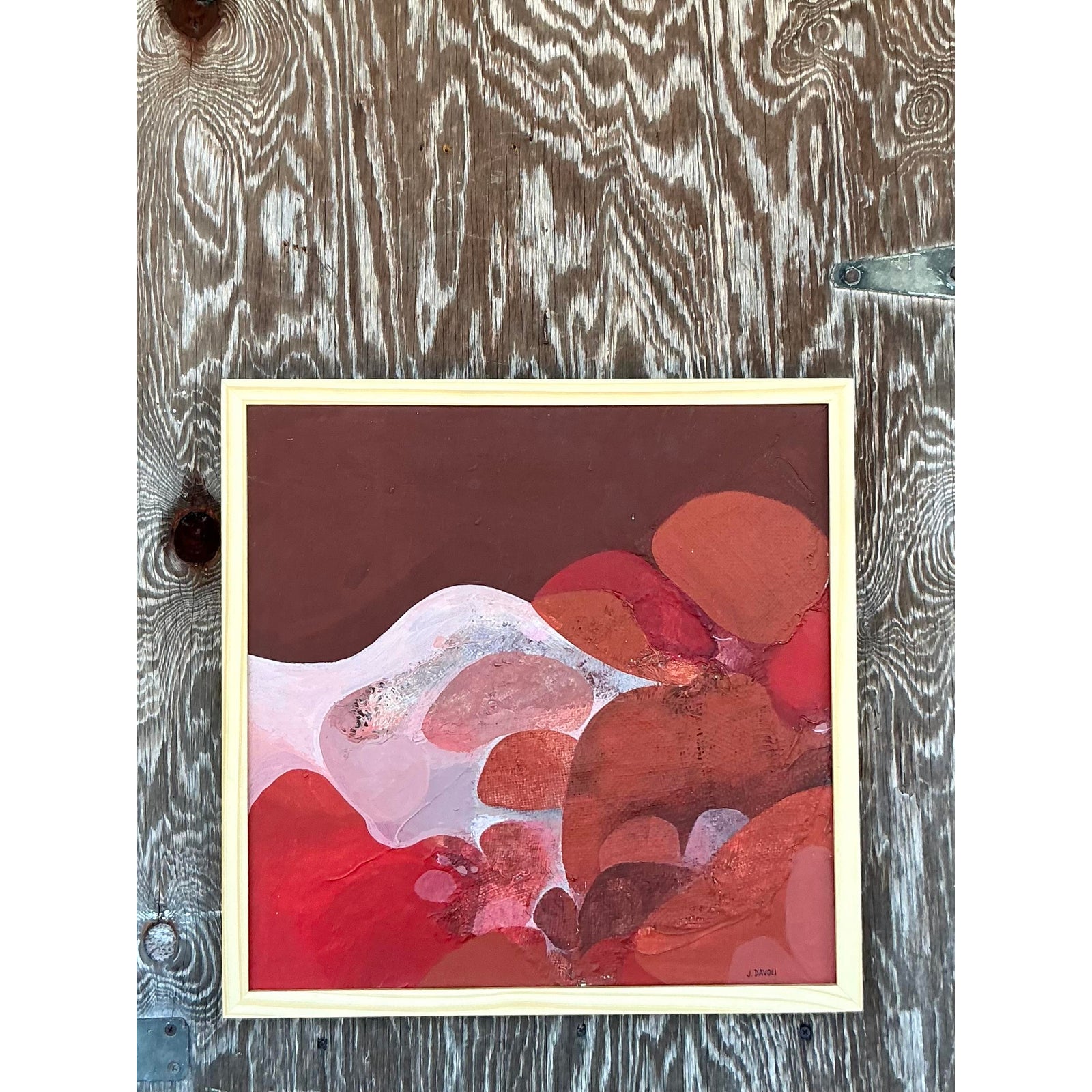 Vintage Boho 1970s Original Abstract Oil Painting on Canvas - Top view