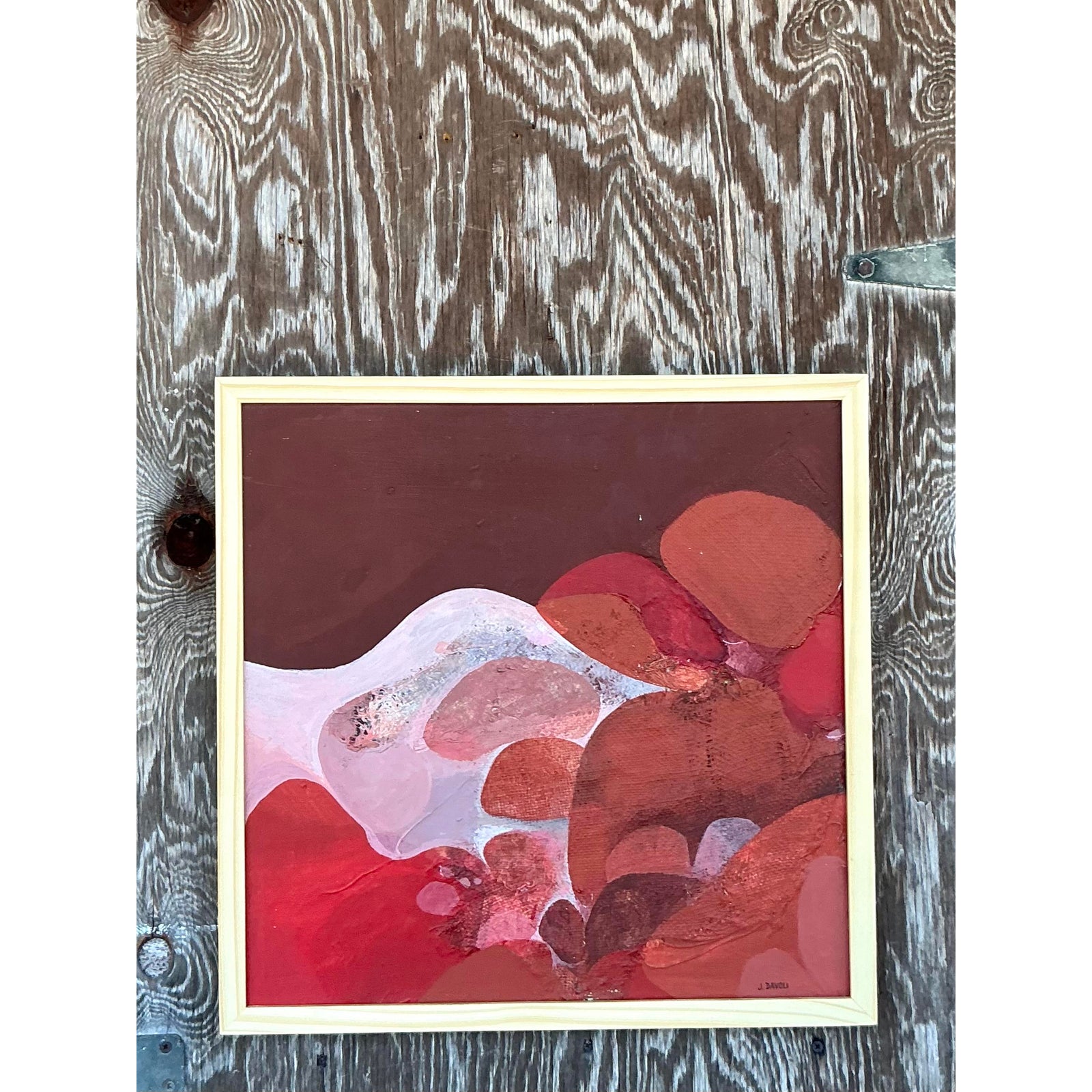 Vintage Boho 1970s Original Abstract Oil Painting on Canvas - Detail view
