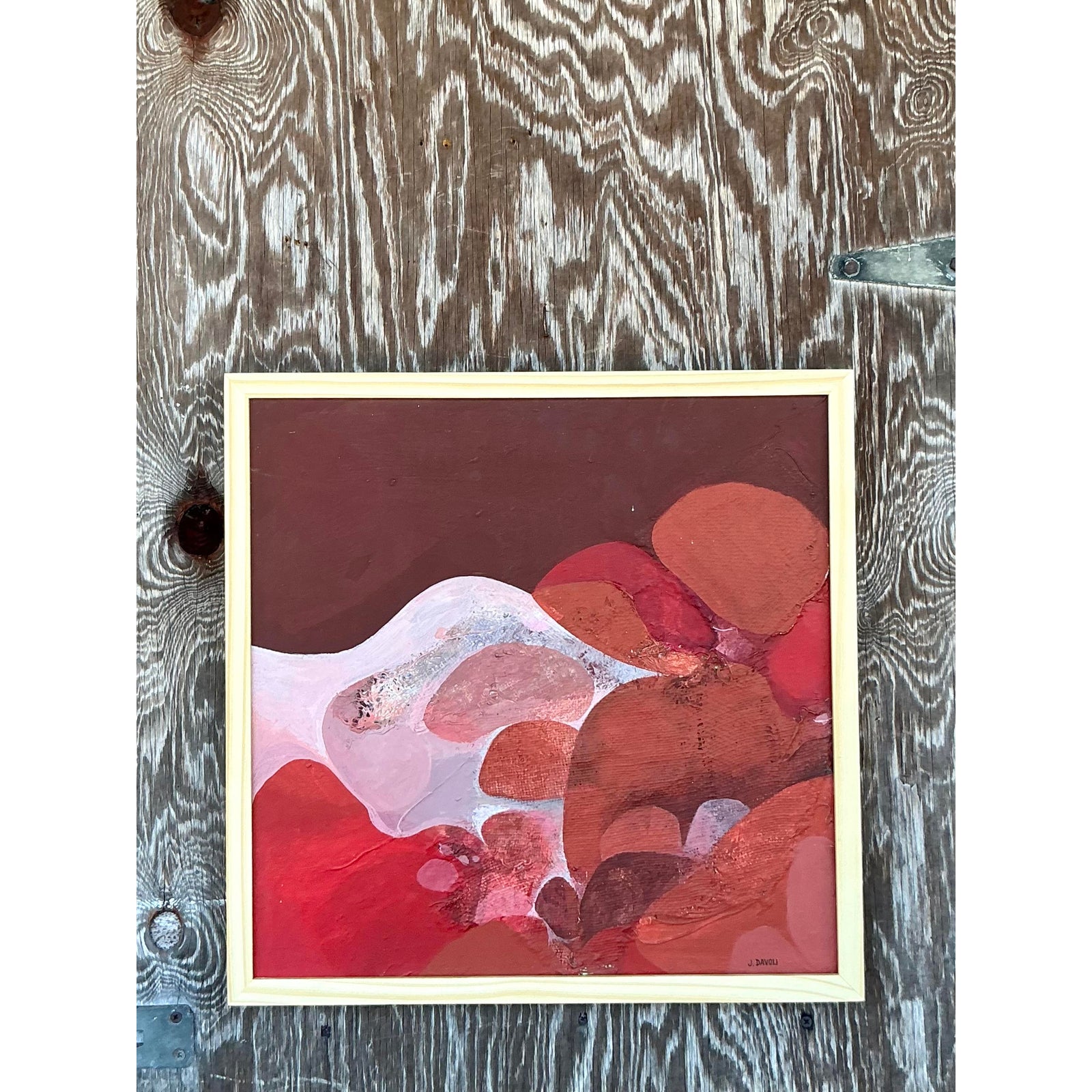 Vintage Boho 1970s Original Abstract Oil Painting on Canvas - Side view