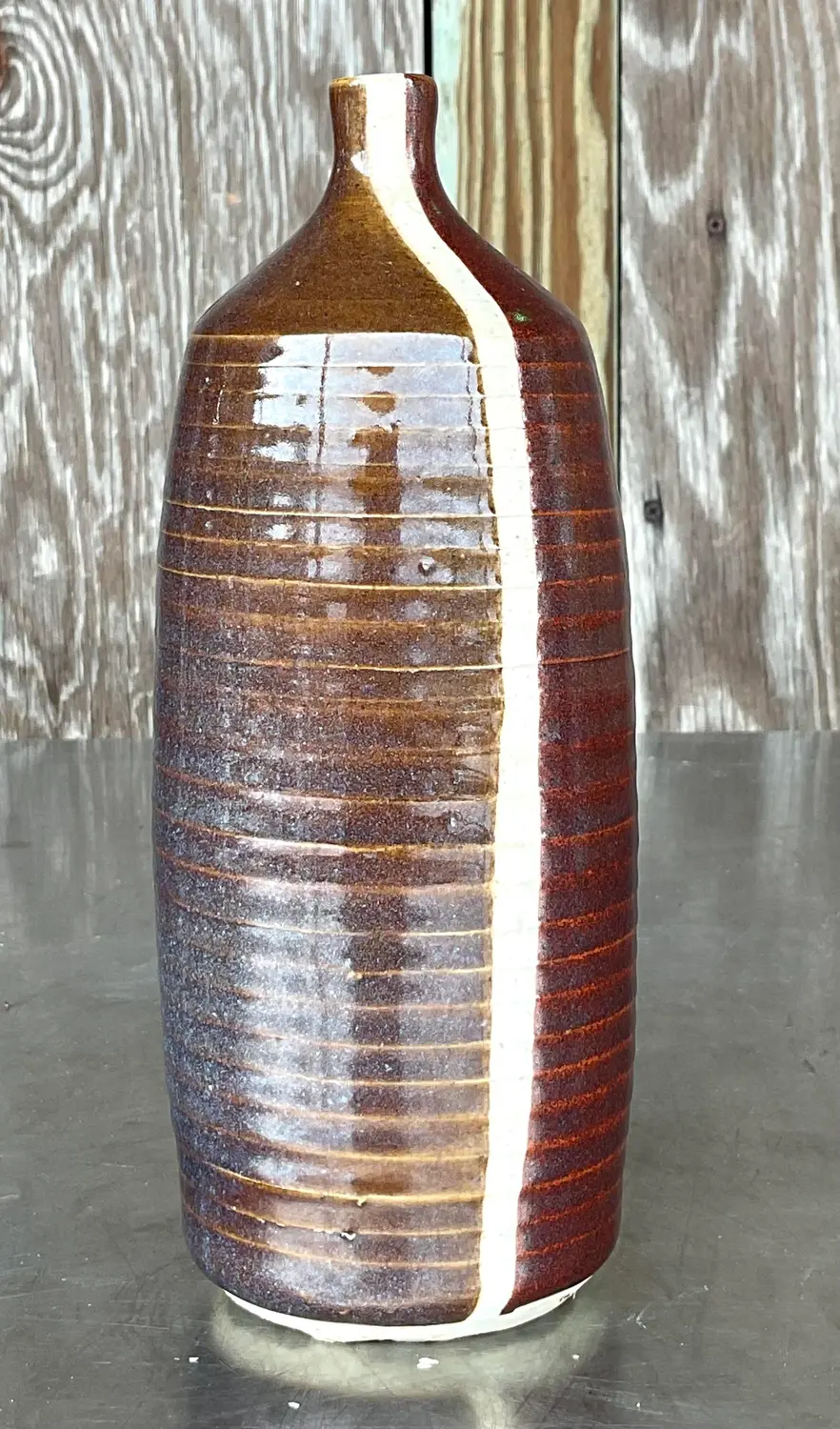Vintage Boho 1977 Signed Studio Pottery Vase - Top view