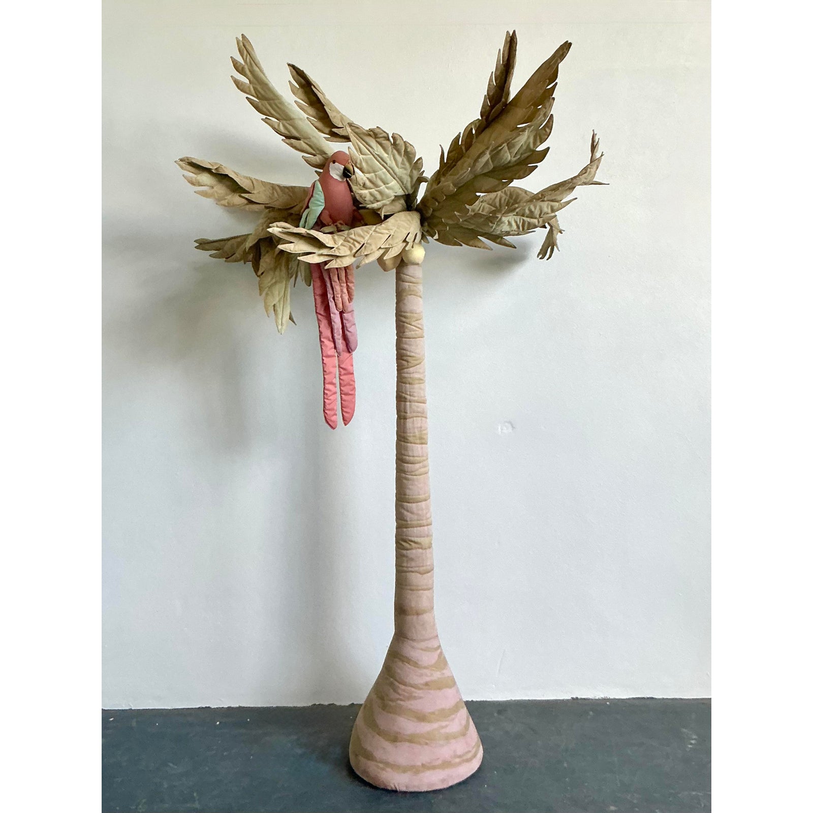 Vintage Boho 1980s Quilted Fabric Palm Tree With Parrot - Side view
