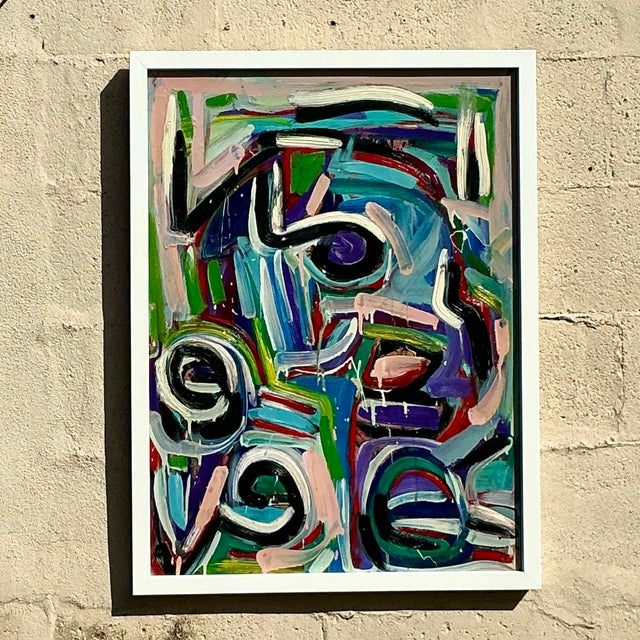 Vintage Boho 1996 Original Abstract on Board - Side view