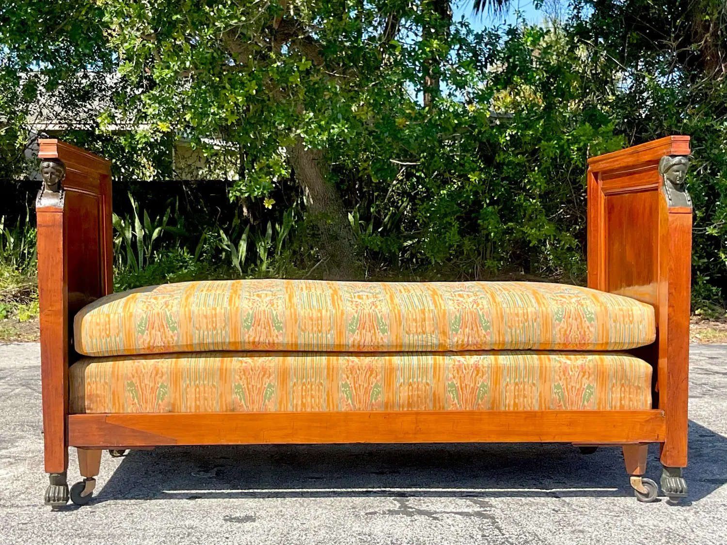 Vintage Boho 19th Century Austrian Walnut Biedermeier Trundle Bed - Back view