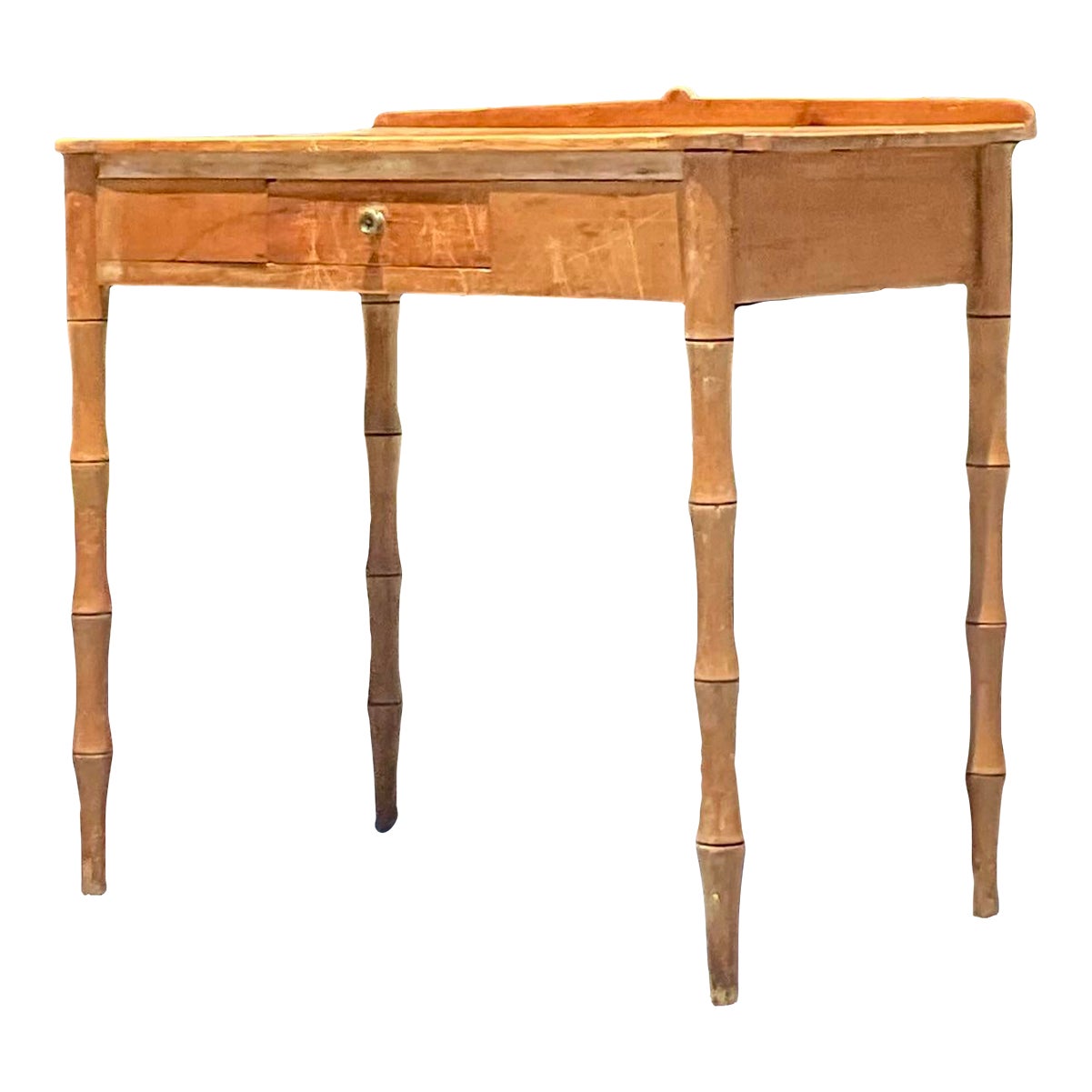 Vintage Boho 19th Century Carved Bamboo Writing Desk