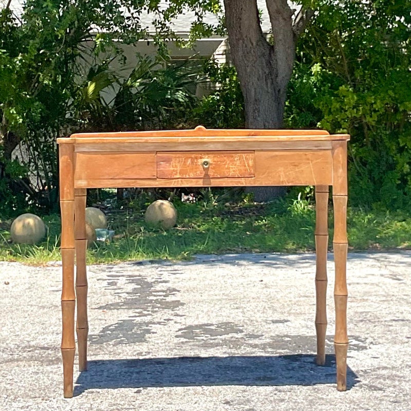 Vintage Boho 19th Century Carved Bamboo Writing Desk - Top view