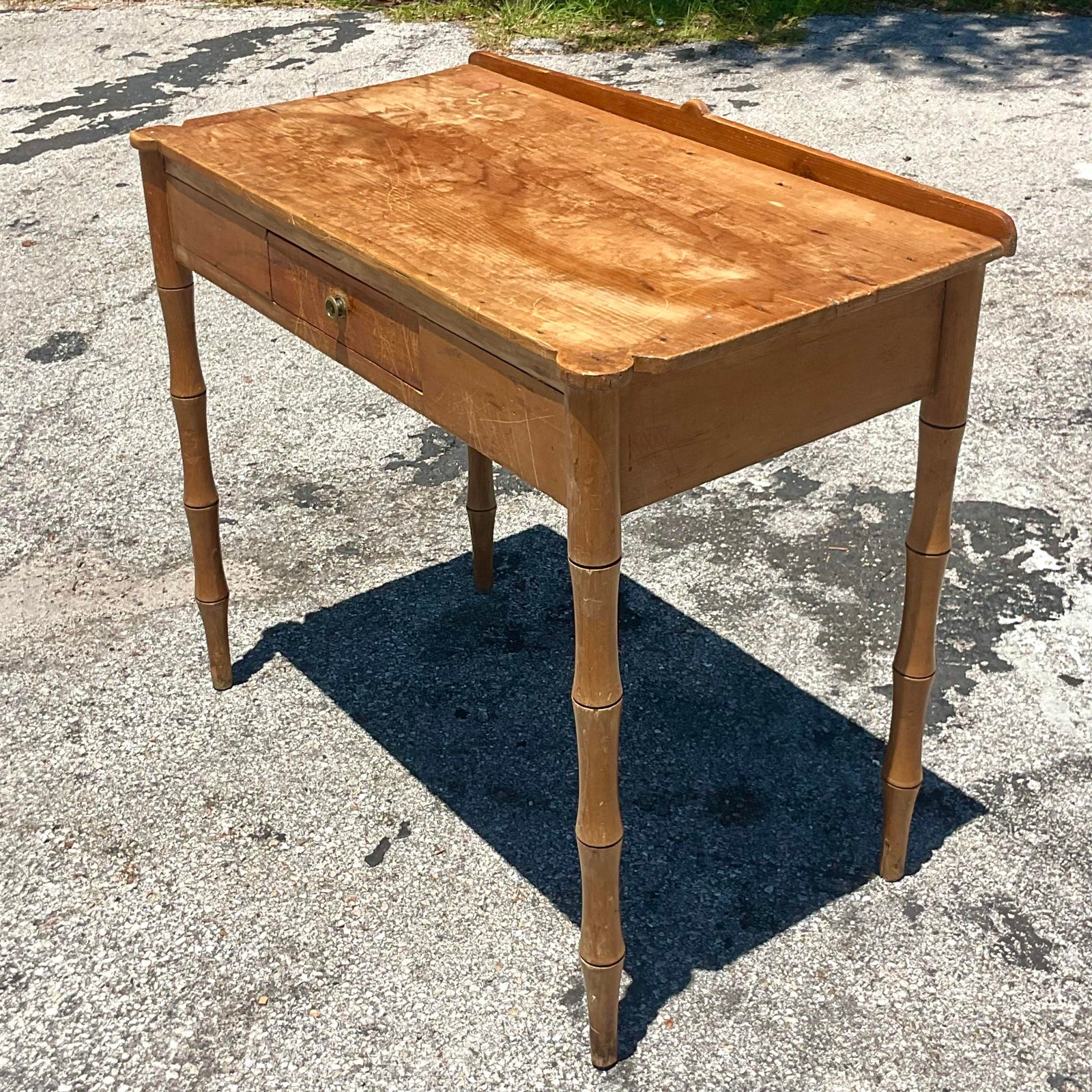 Vintage Boho 19th Century Carved Bamboo Writing Desk - Side view
