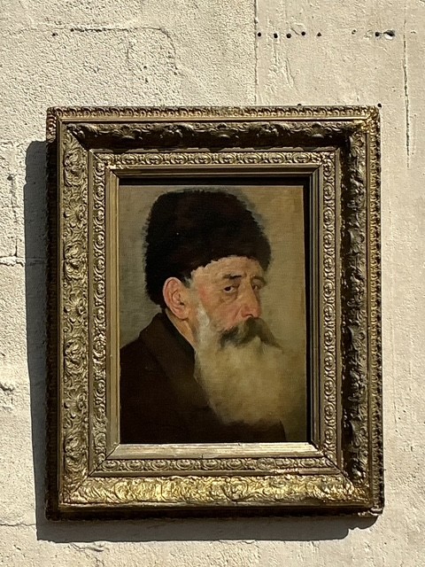 Vintage Boho 19th Century Eastern European Original Oil Portrait On Canvas - Detail view