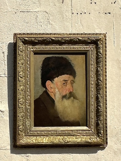 Vintage Boho 19th Century Eastern European Original Oil Portrait On Canvas - Back view