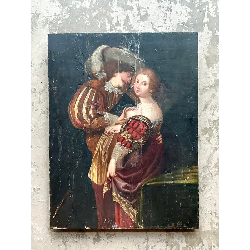 Vintage Boho 19th Century Figural on Board - Top view