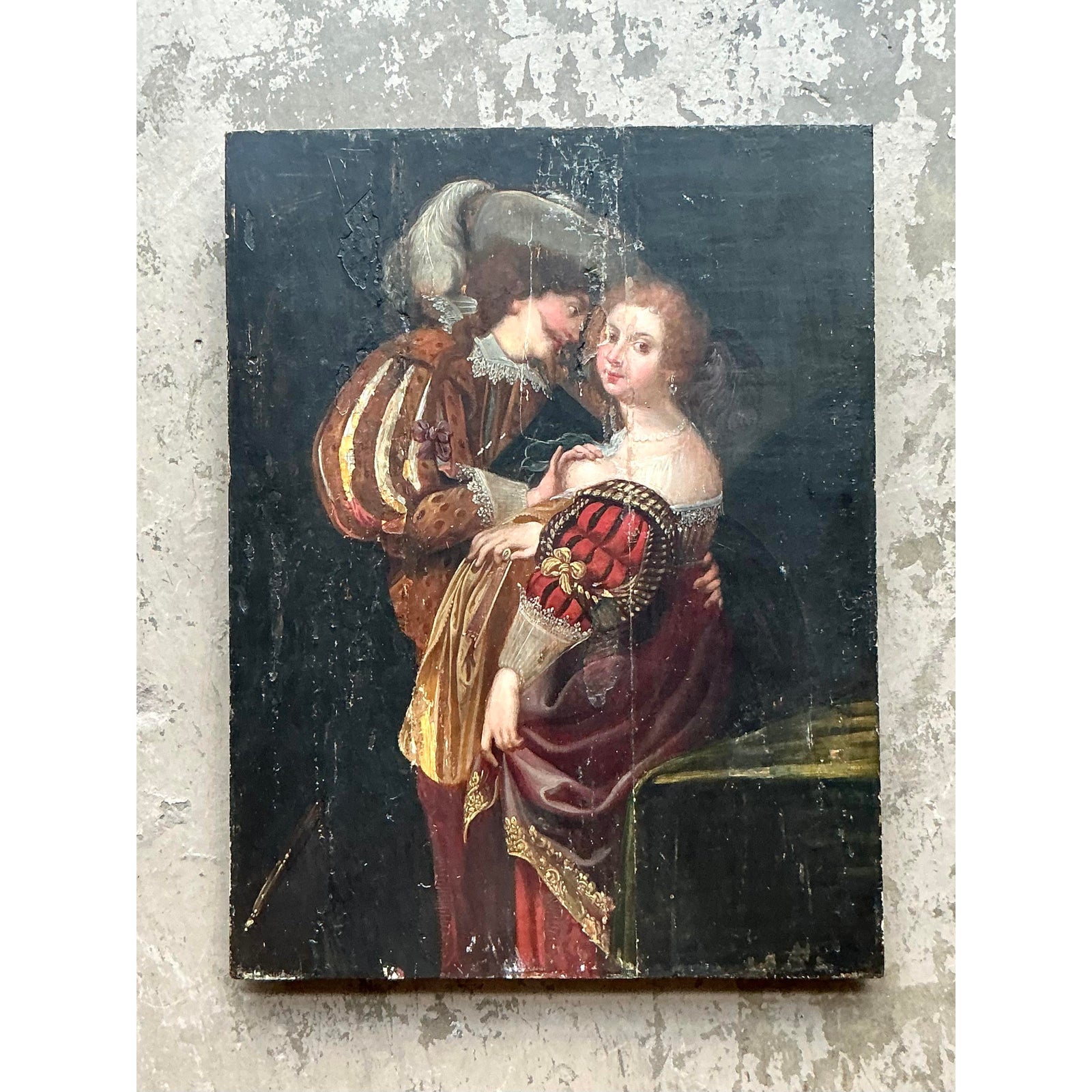 Vintage Boho 19th Century Figural on Board - Side view
