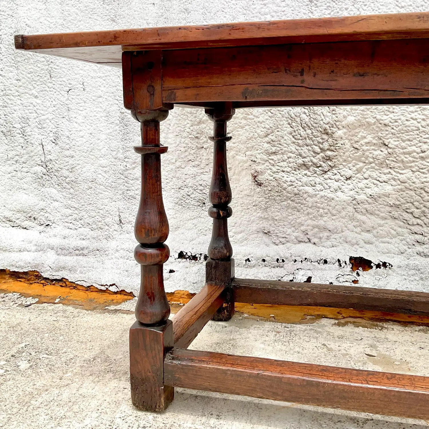 Vintage Boho 19th Century Plank Library Table - Back view