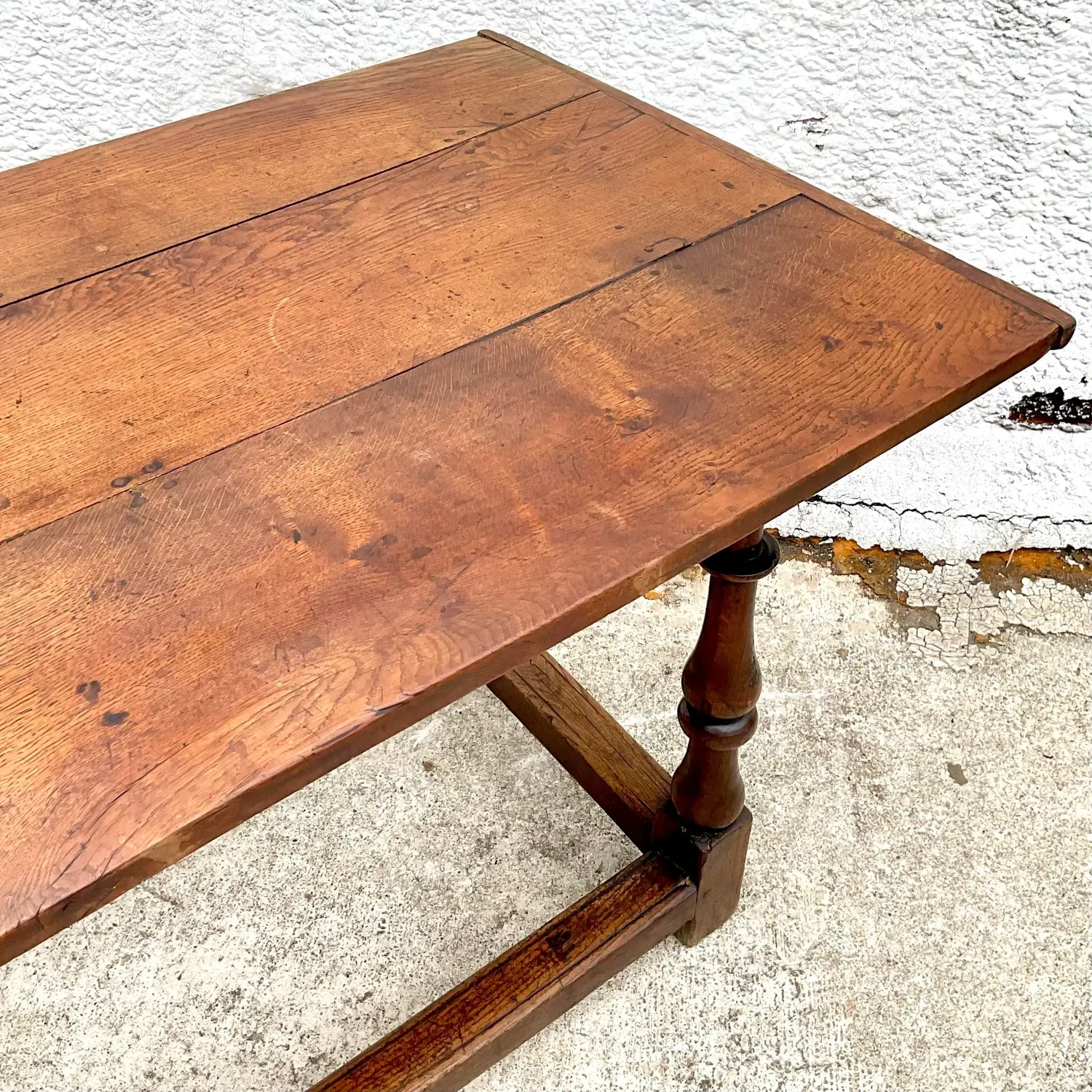 Vintage Boho 19th Century Plank Library Table - Top view
