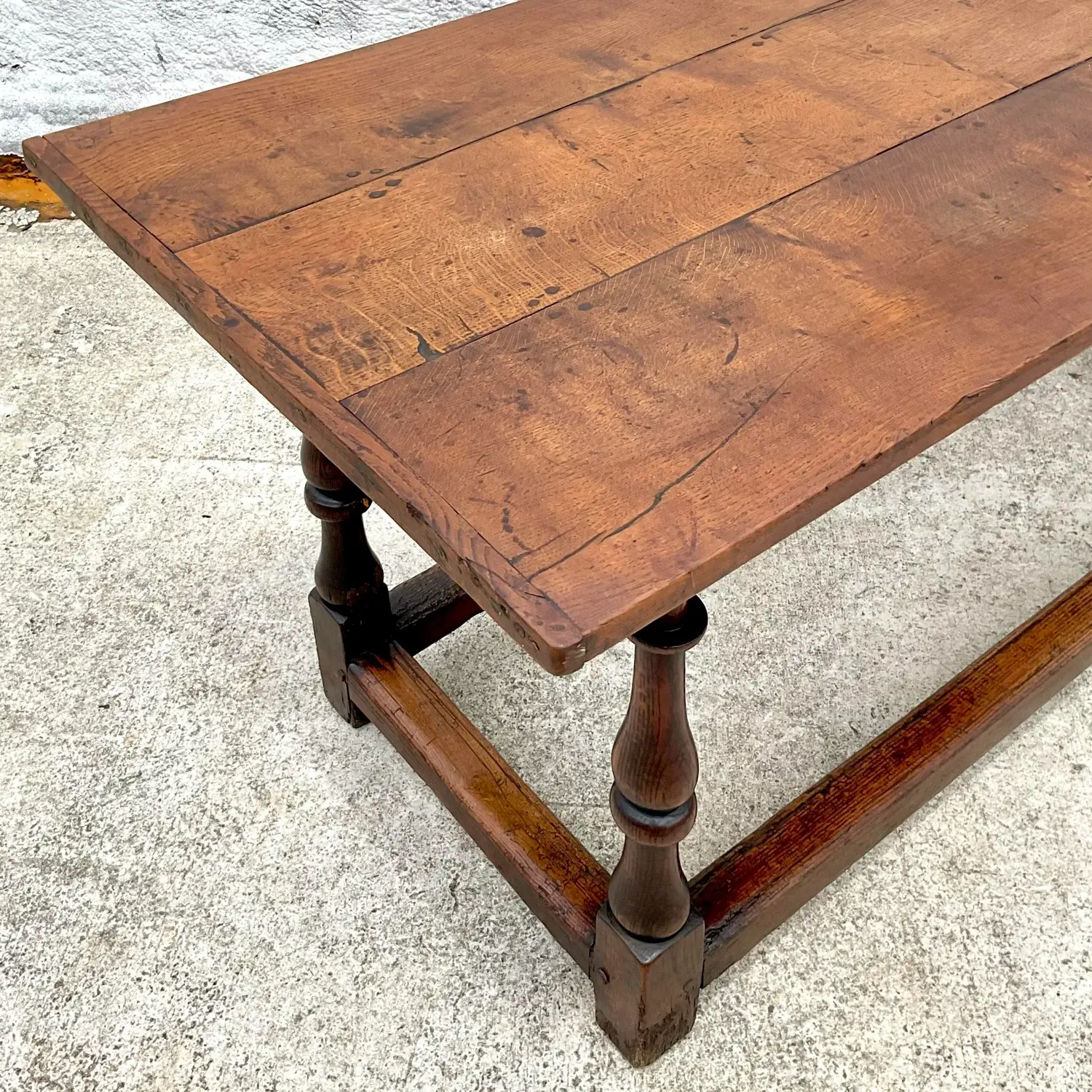 Vintage Boho 19th Century Plank Library Table - Side view